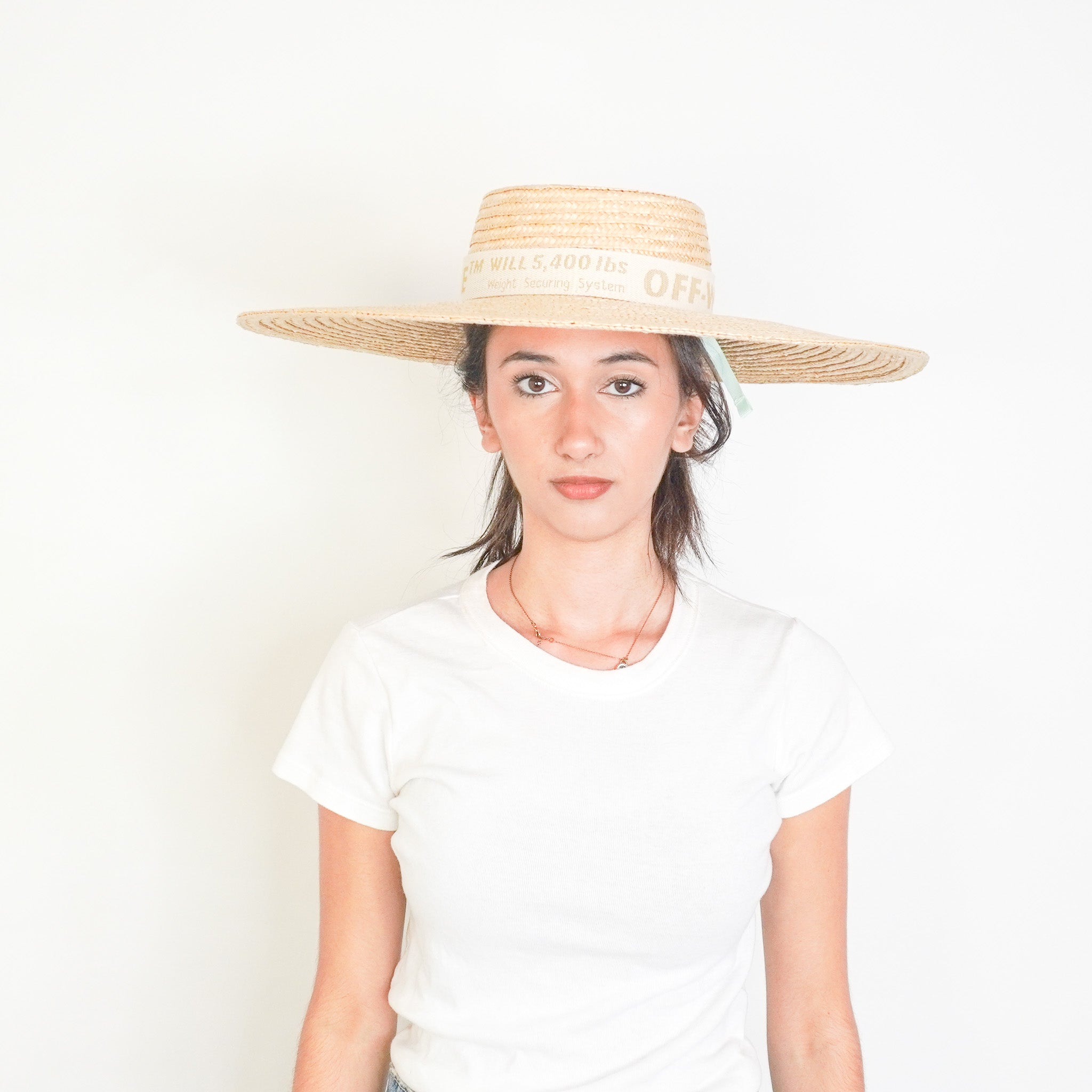 Off White Straw Wide Brim Boater Hat RRP £175 | Authentic Preloved FINAL SALE