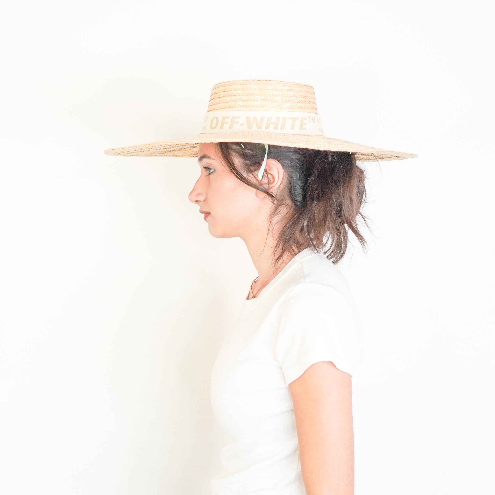 Off White Straw Wide Brim Boater Hat RRP £175 | Authentic Preloved FINAL SALE
