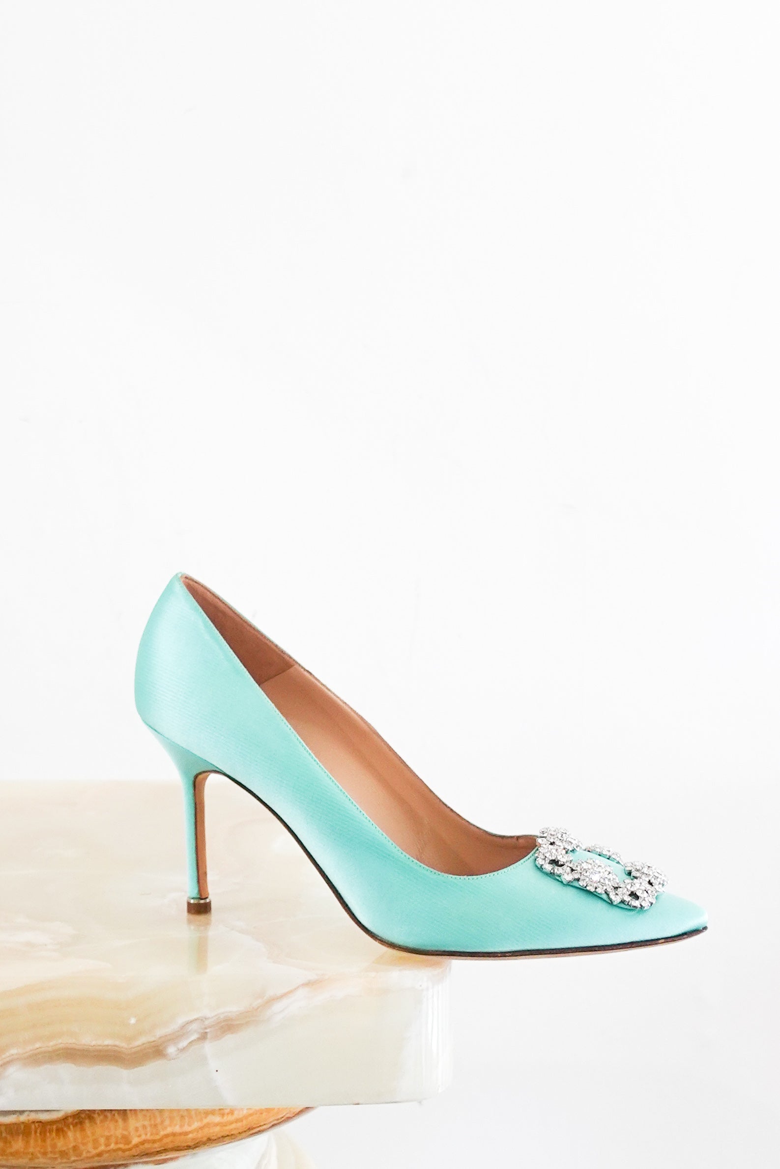 NEW Pale Blue Satin Hangisi Jewel-Buckle Pumps RRP £945