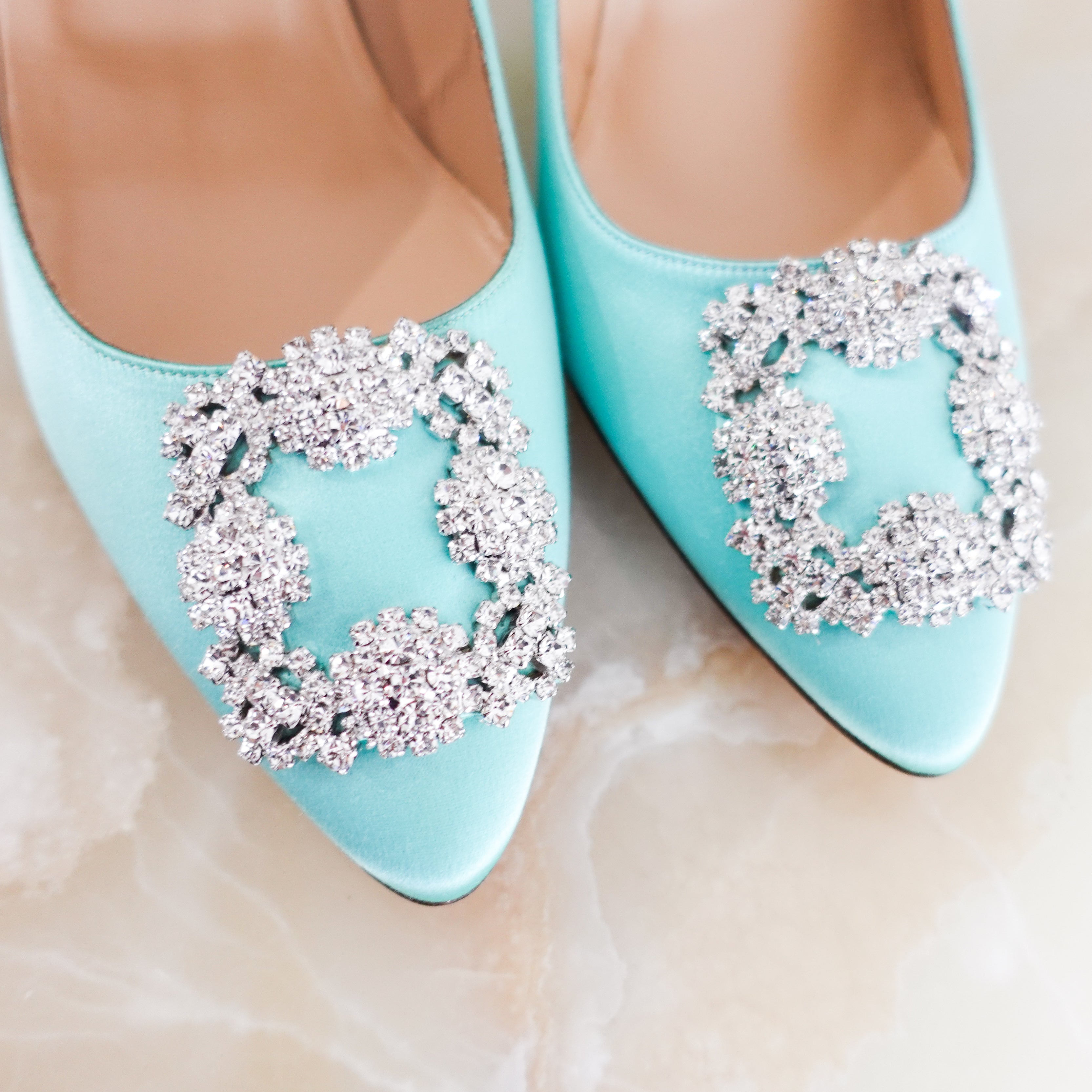 NEW Pale Blue Satin Hangisi Jewel-Buckle Pumps RRP £945