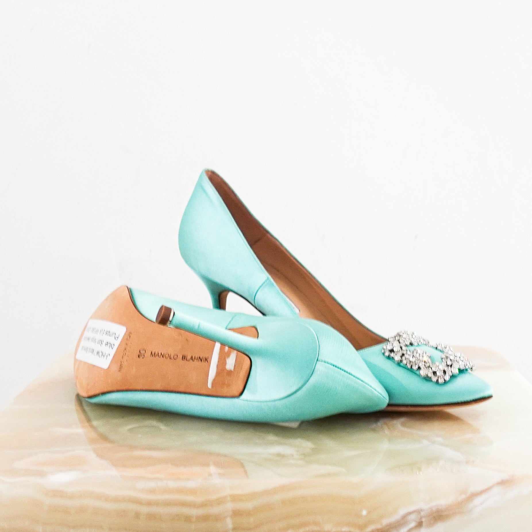 NEW Pale Blue Satin Hangisi Jewel-Buckle Pumps RRP £945