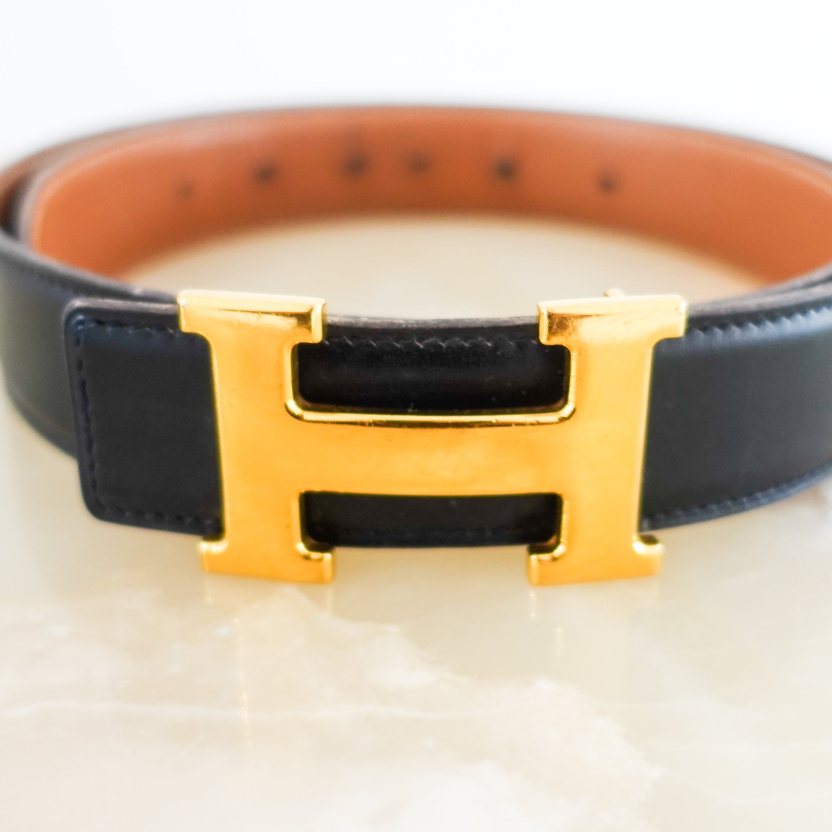 Reversible leather H belt RRP £780