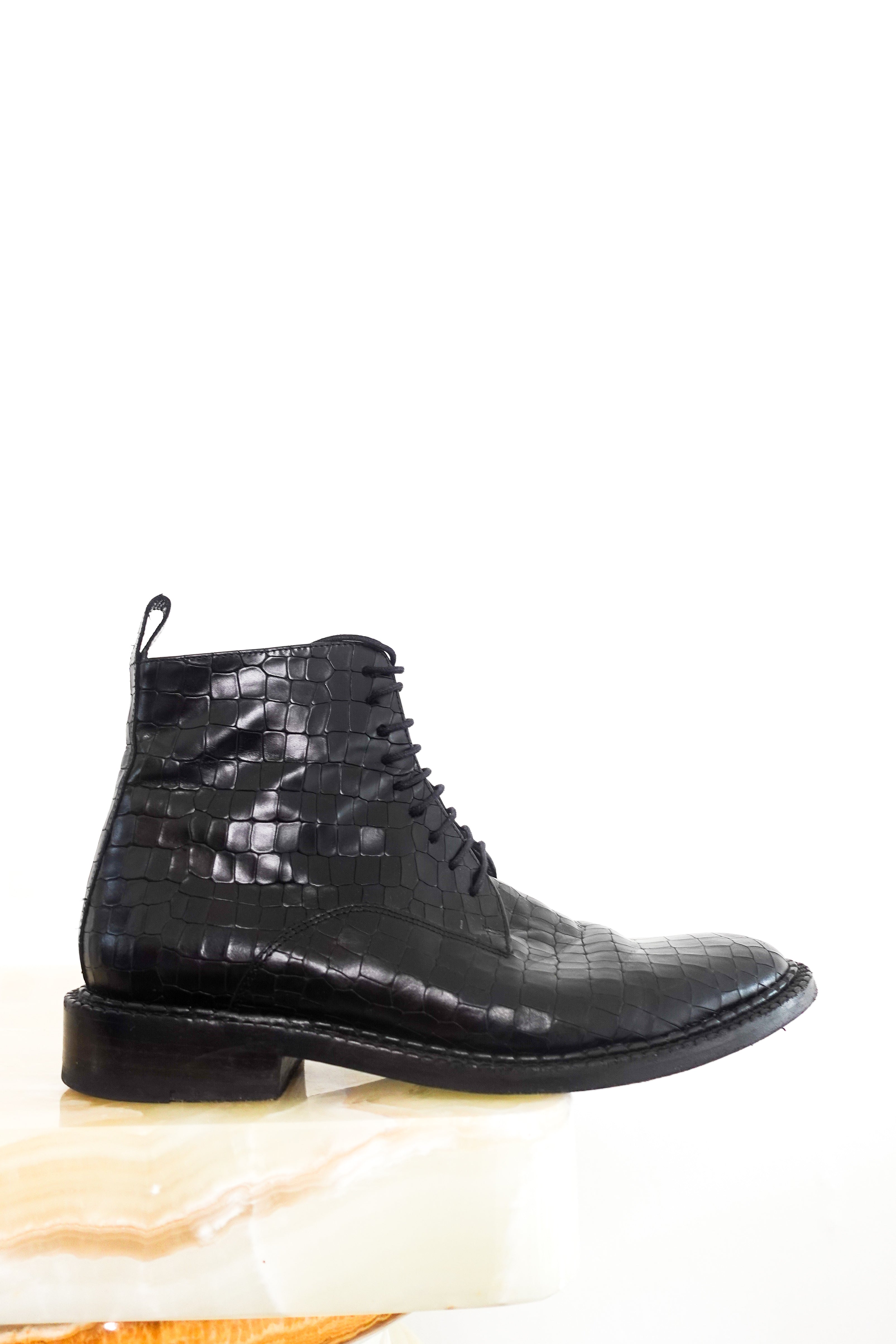 Black croc leather boots online