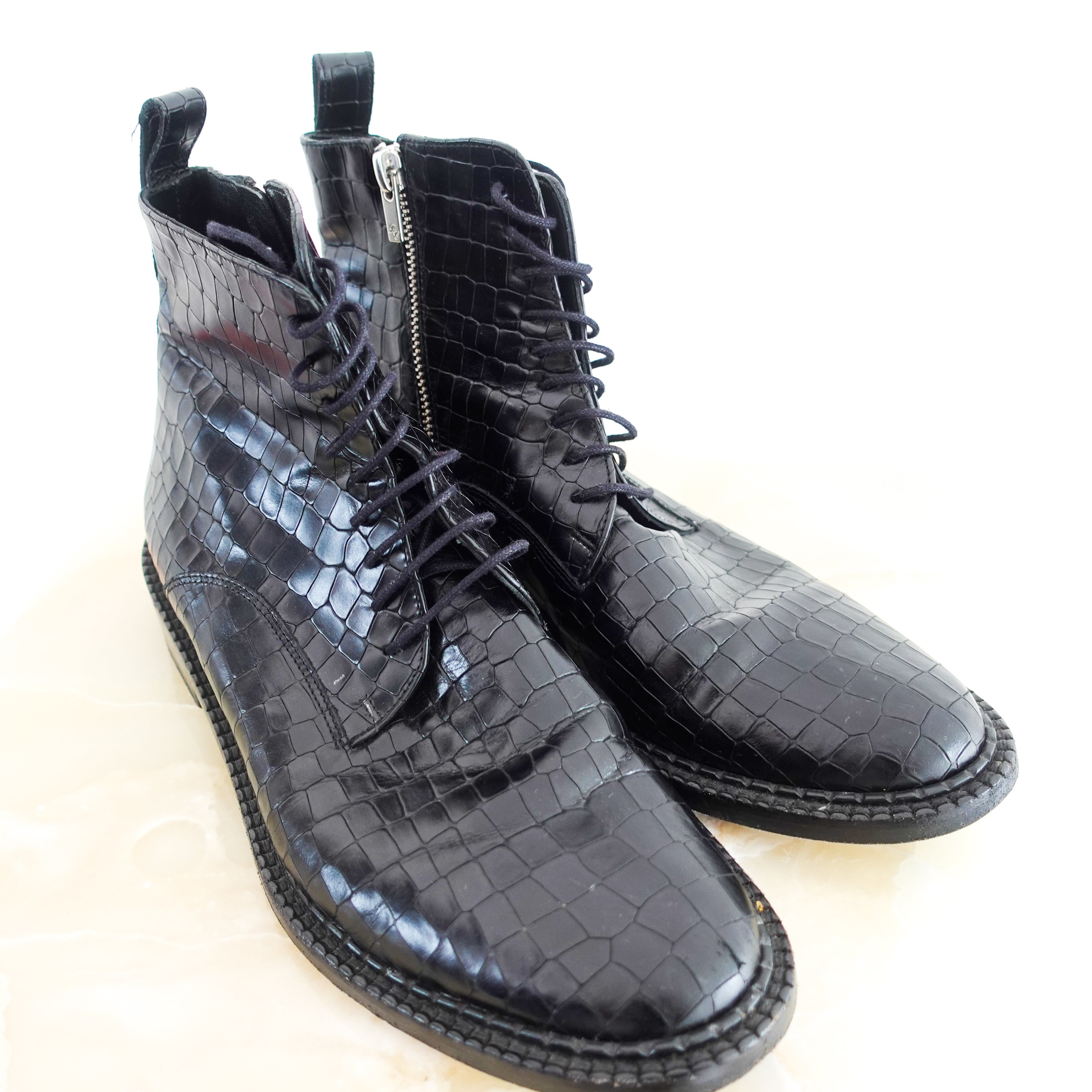 Black croc embossed boots RRP £450