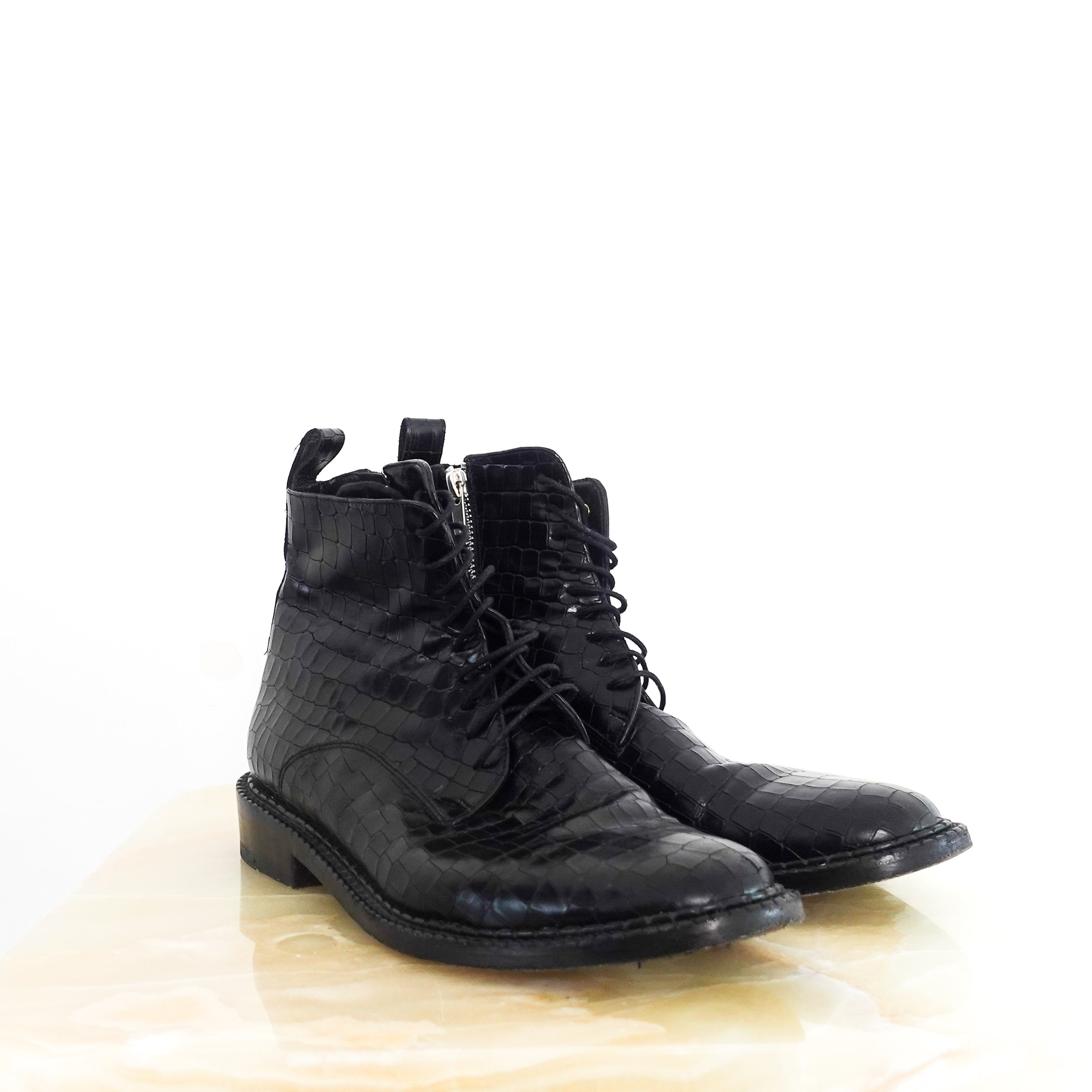 Black croc embossed boots RRP £450