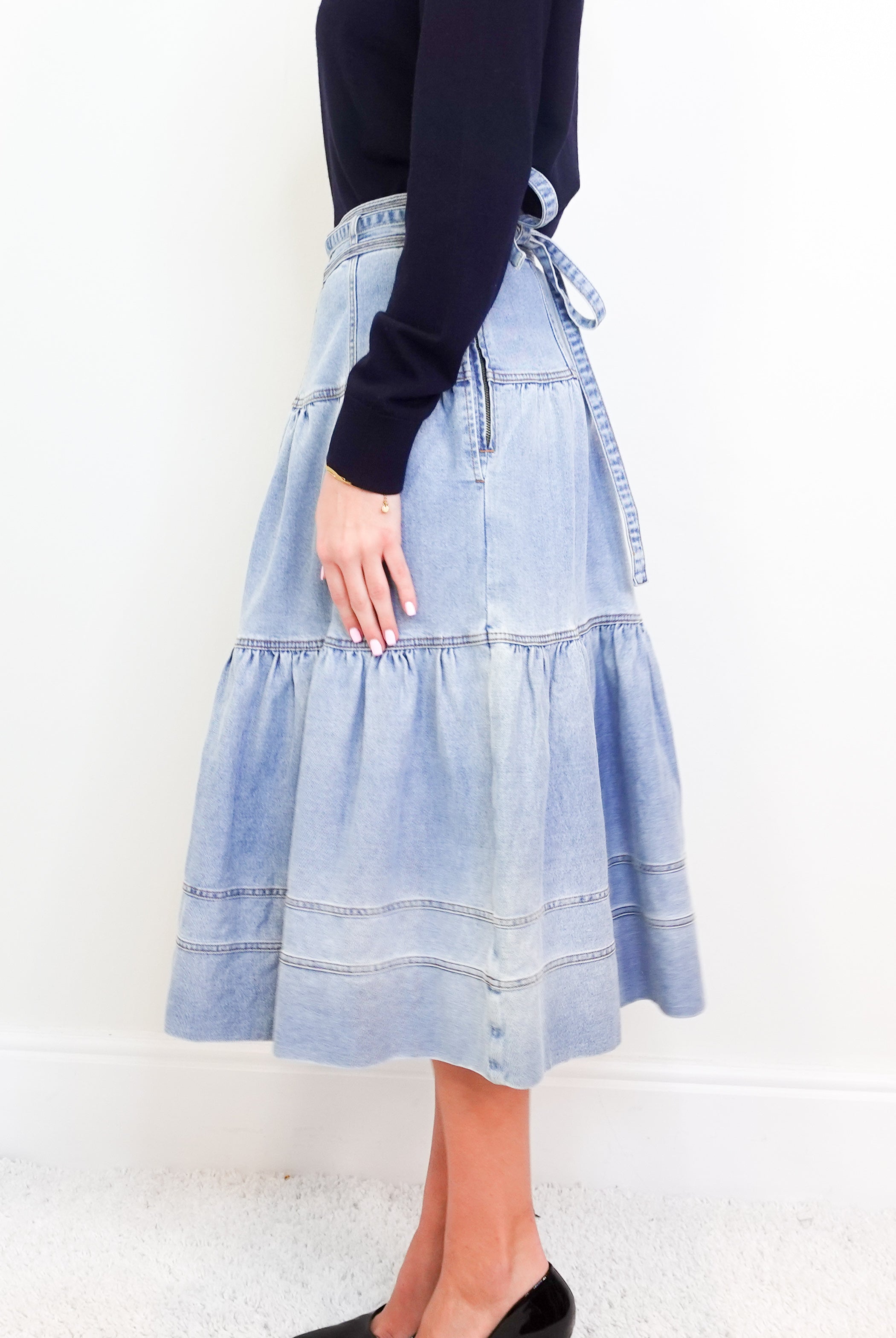 Light wash denim midi skirt RRP £500