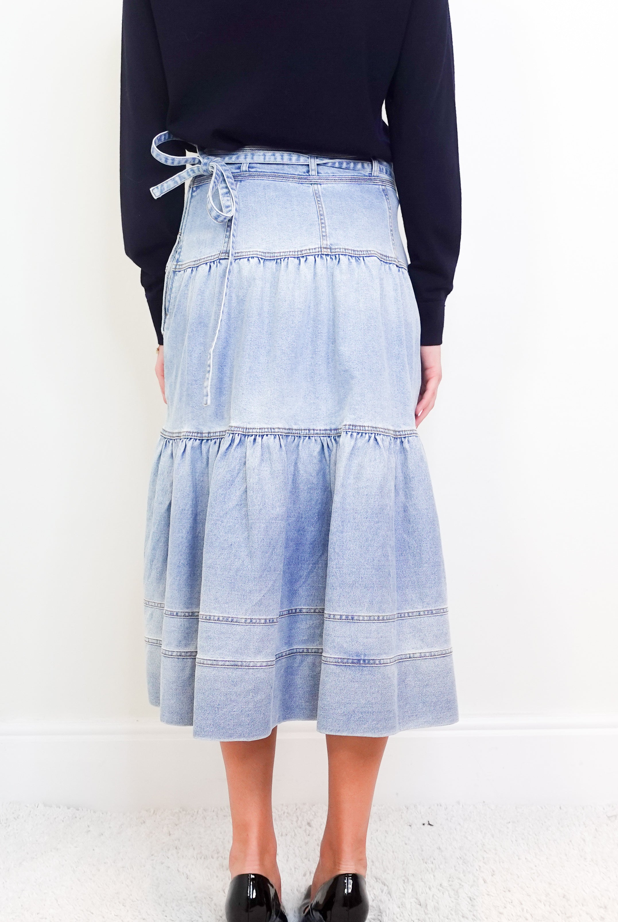 Light wash denim midi skirt RRP £500