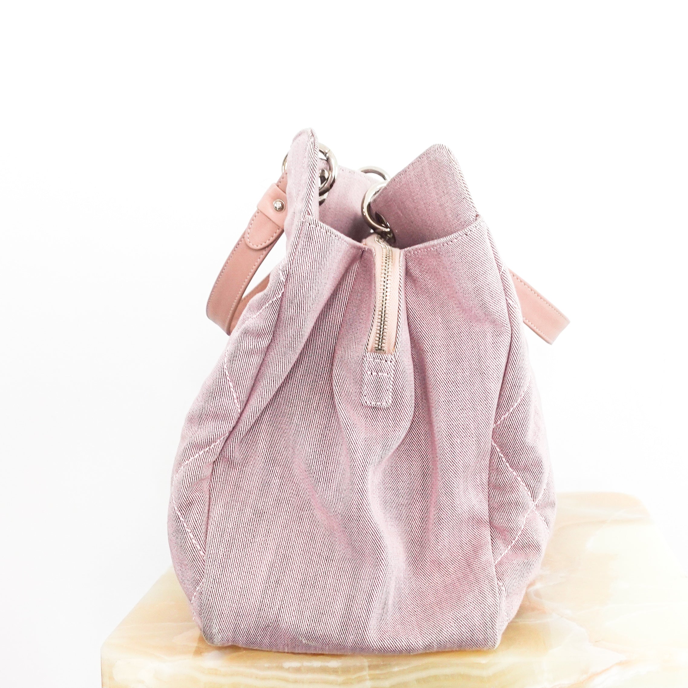 Mauve oversized quilted tote bag