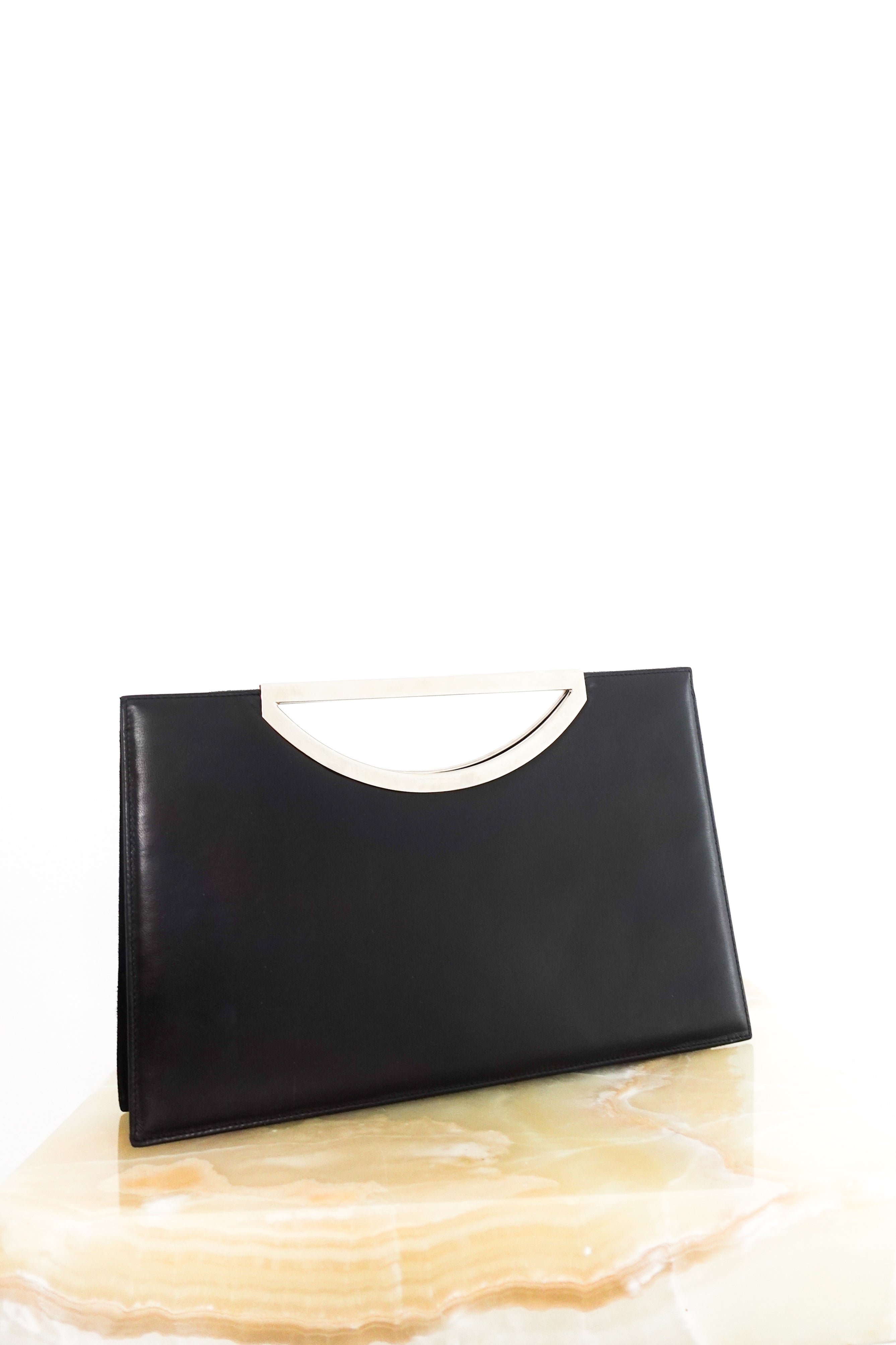 Black suede rectangular clutch