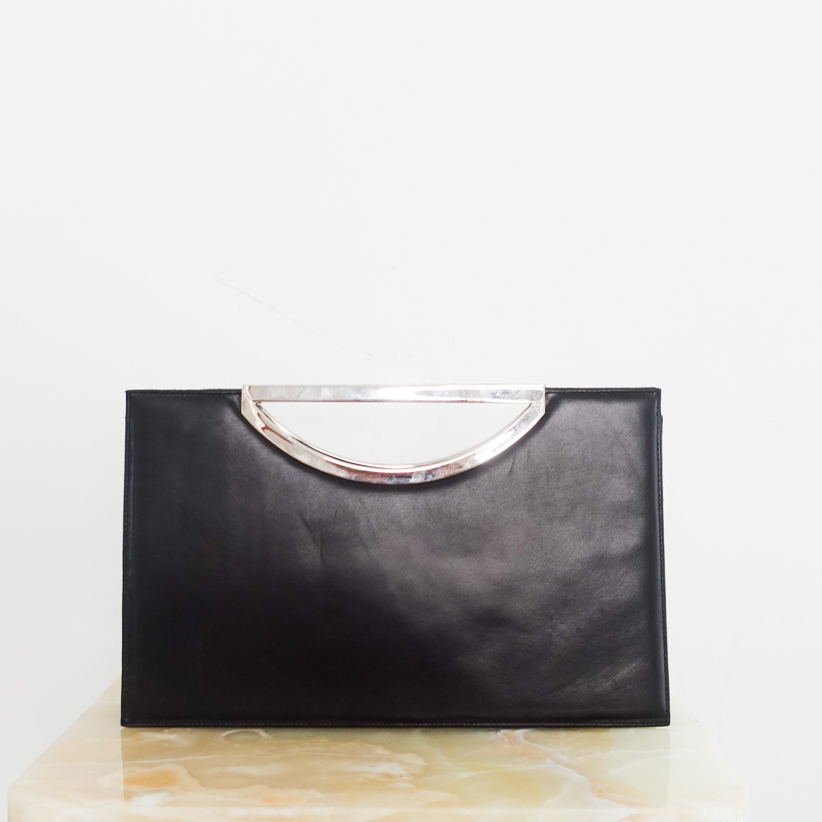 Black suede rectangular clutch