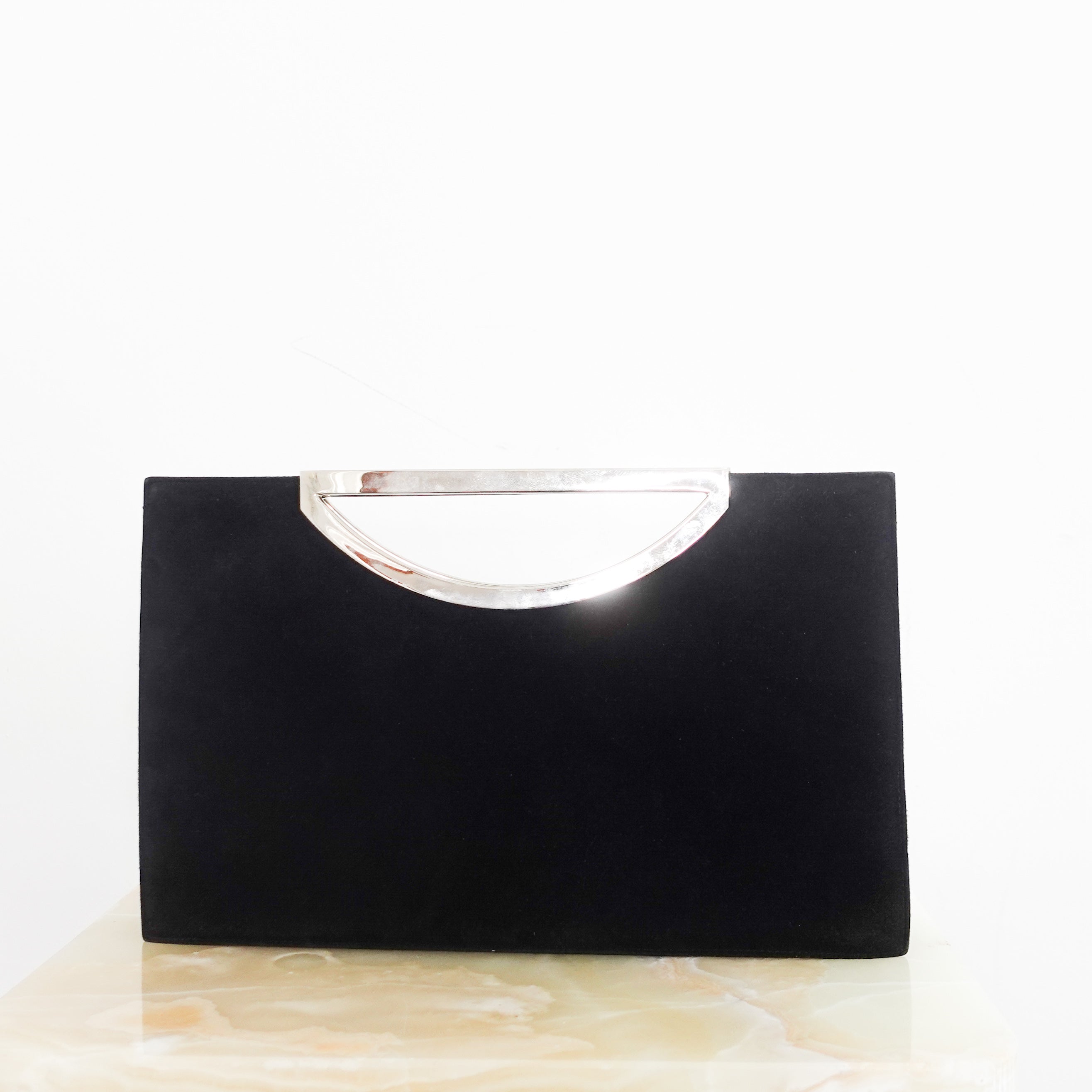 Black suede rectangular clutch