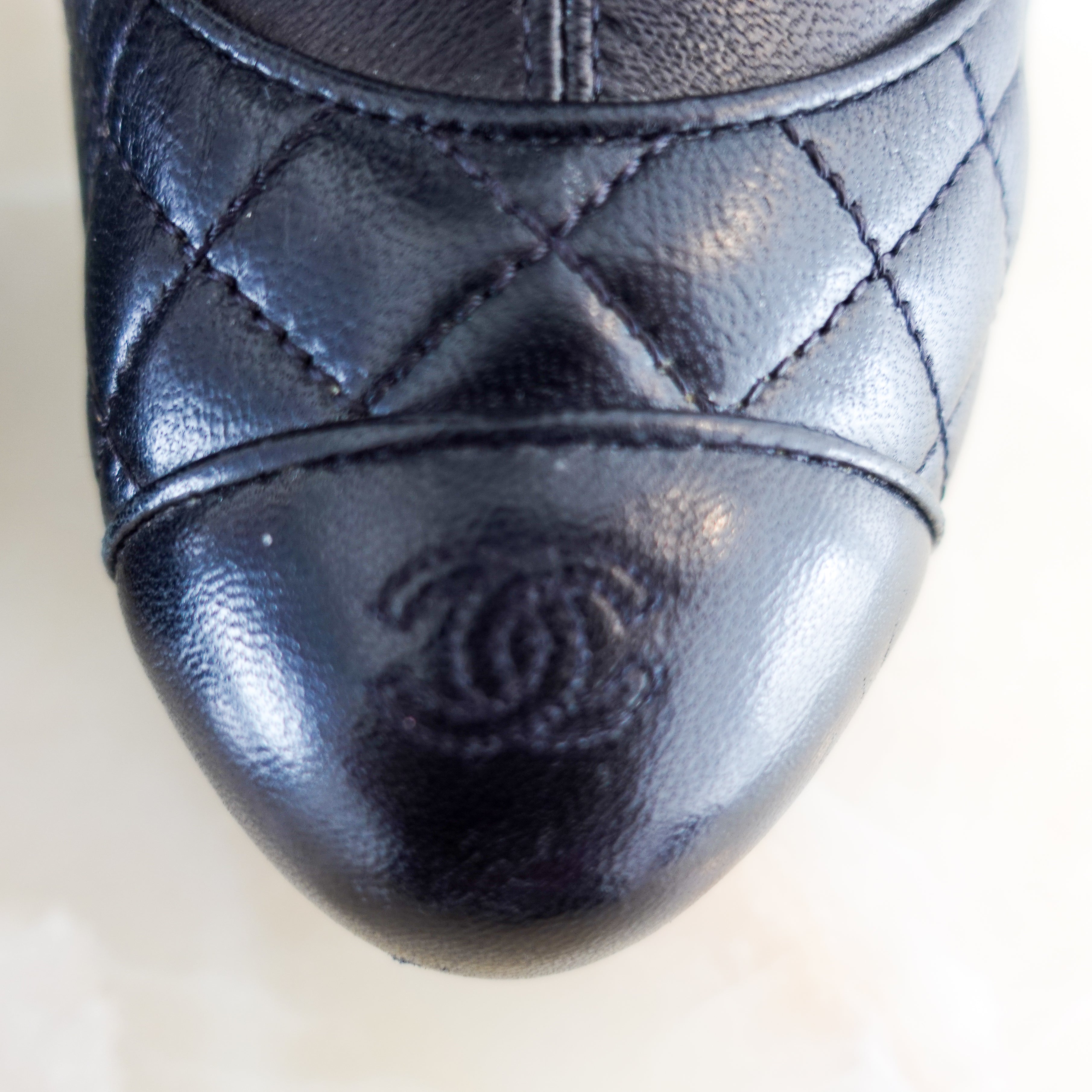 Chanel quilted leather high heeled boots in black RRP £2200 | Authentic Preloved