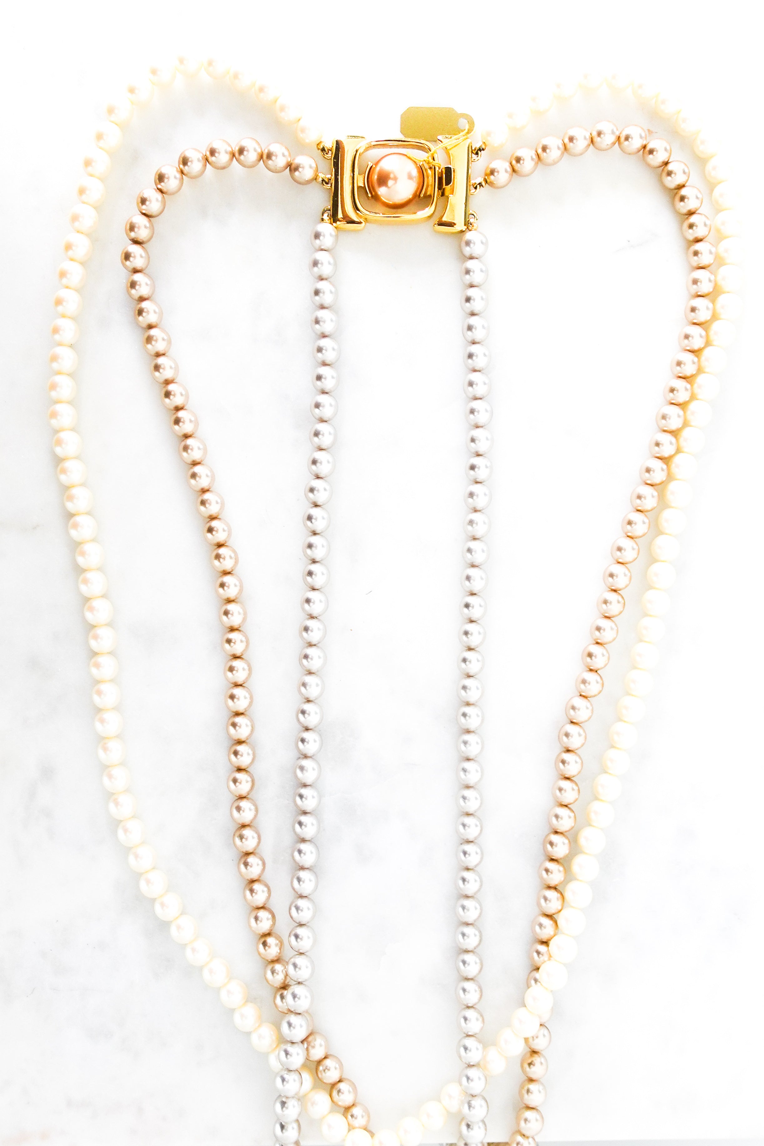 Triple pearl row necklace