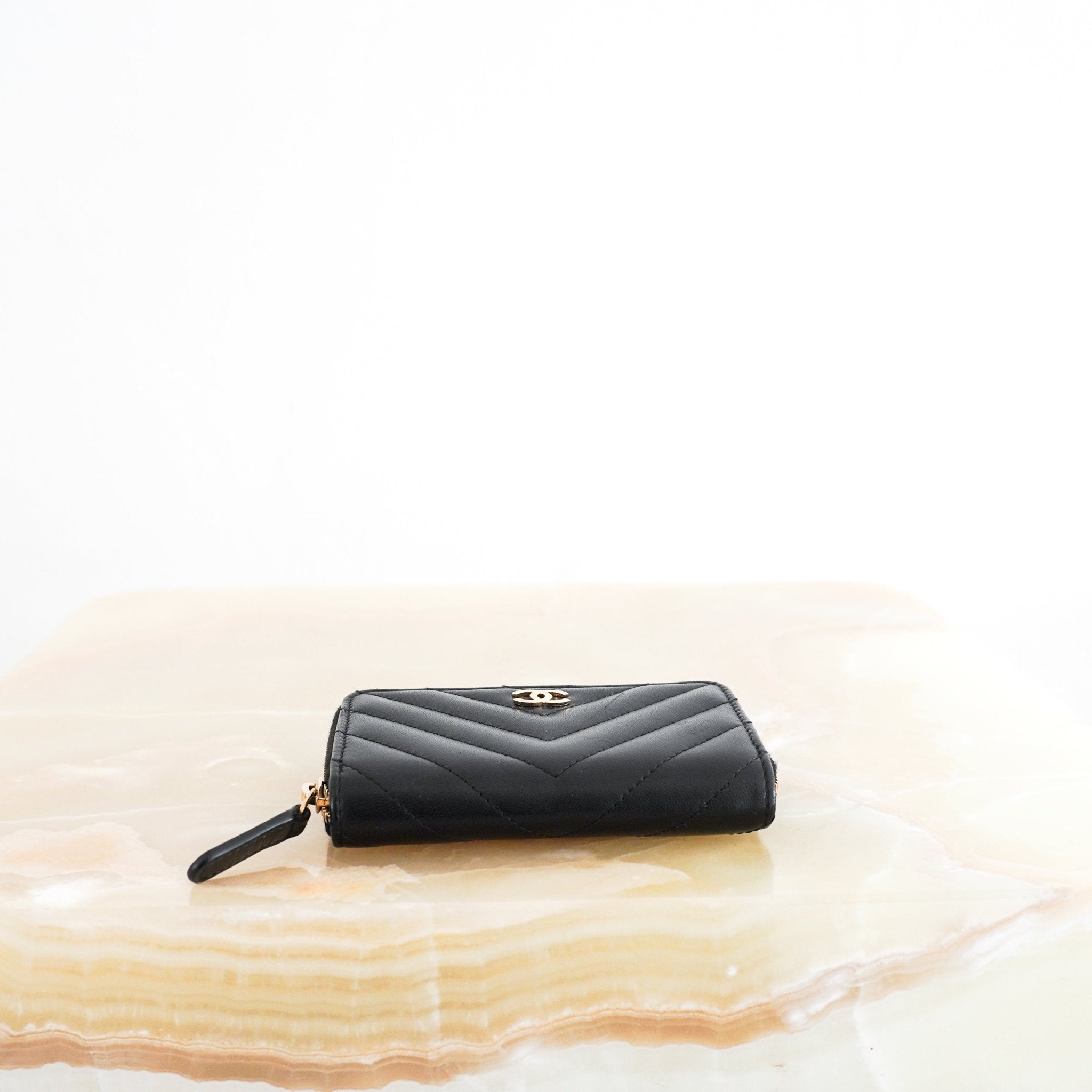 Chanel Black Chevron Zip Around Coin Purse RRP £880 | Authentic Preloved - Reloved Again