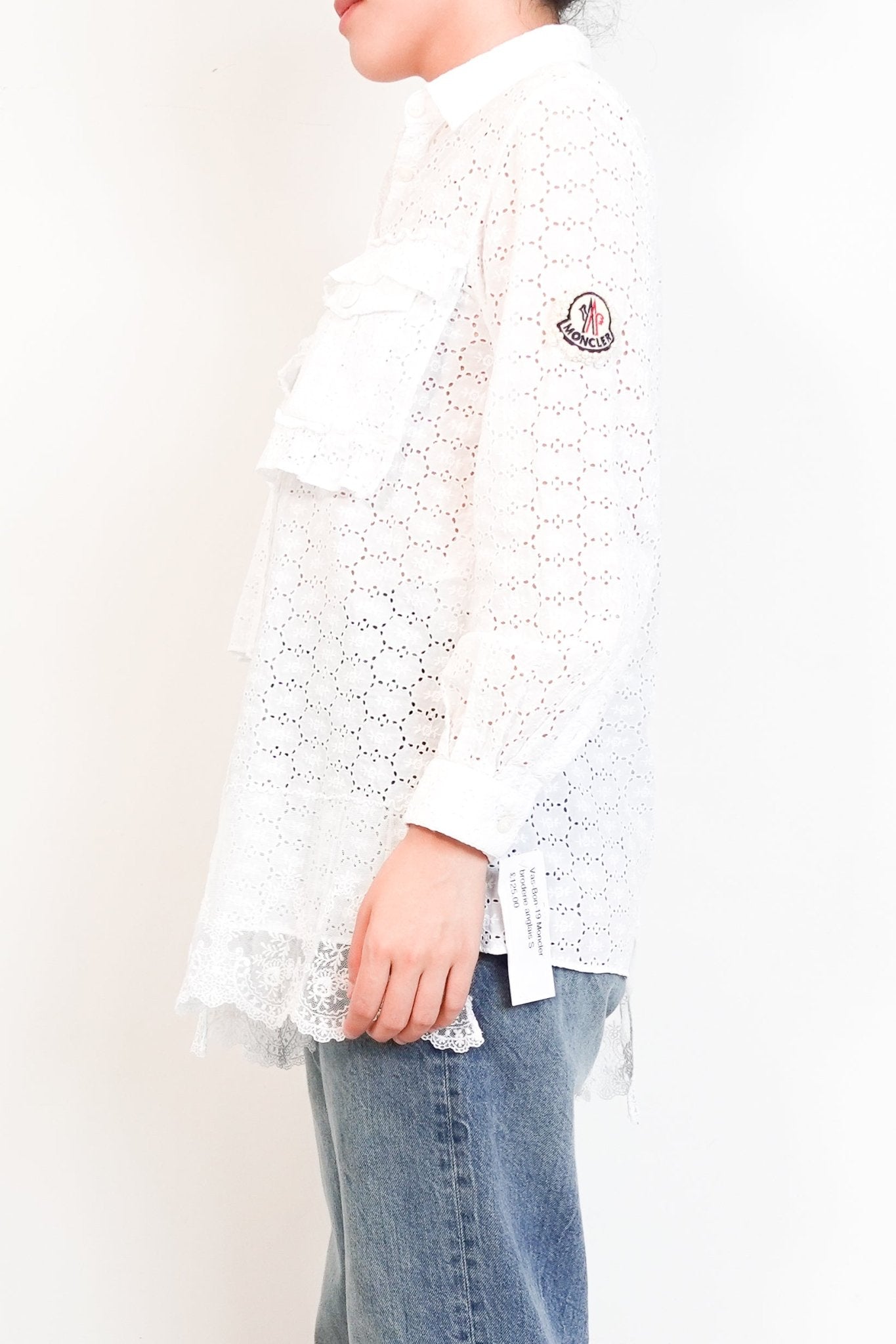 Moncler Broderie Anglaise blouse in white RRP £660 | Authentic Preloved - Reloved Again
