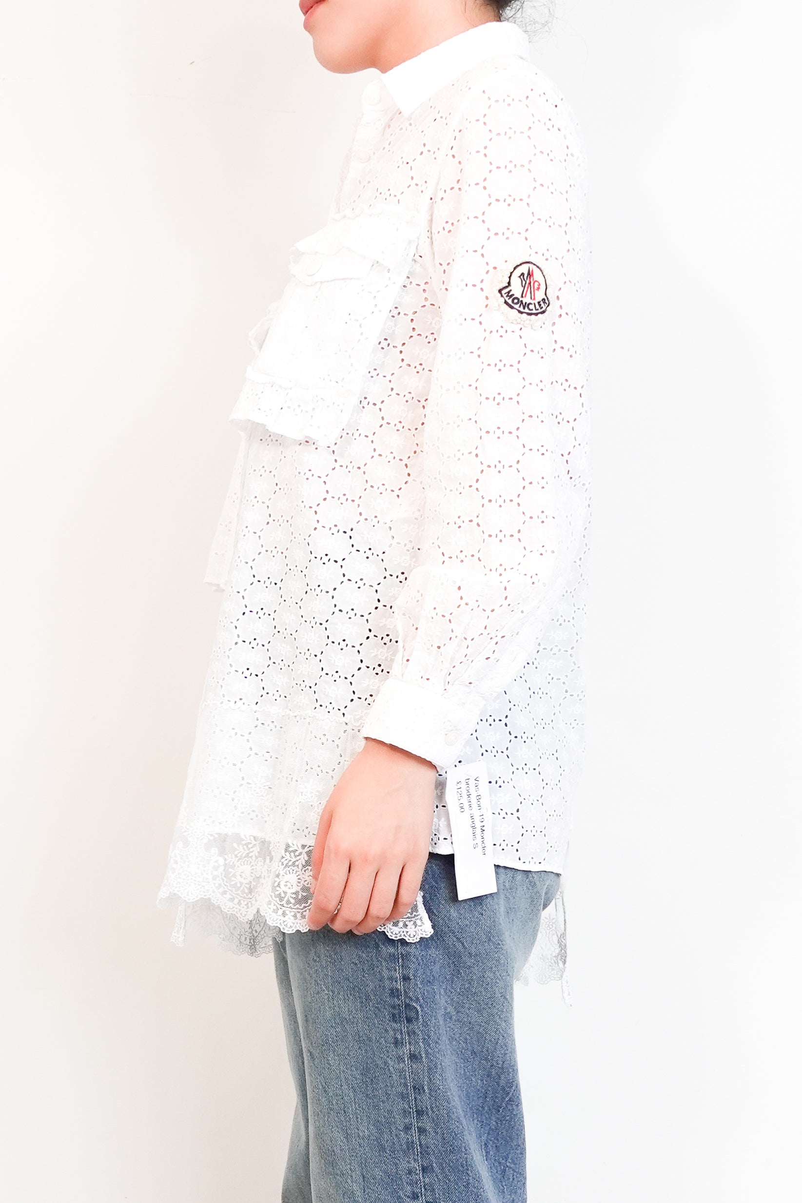 Moncler Broderie Anglaise blouse in white RRP £660 | Authentic Preloved