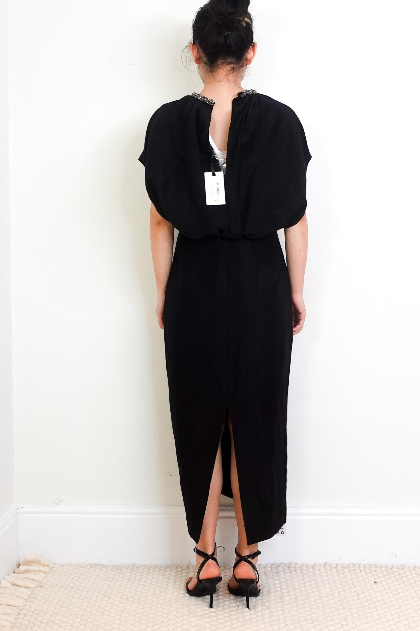 NEW Roland Mouret Black Silk Jacquard Cape Midi Dress RRP £1200 | Authentic Preloved - Reloved Again