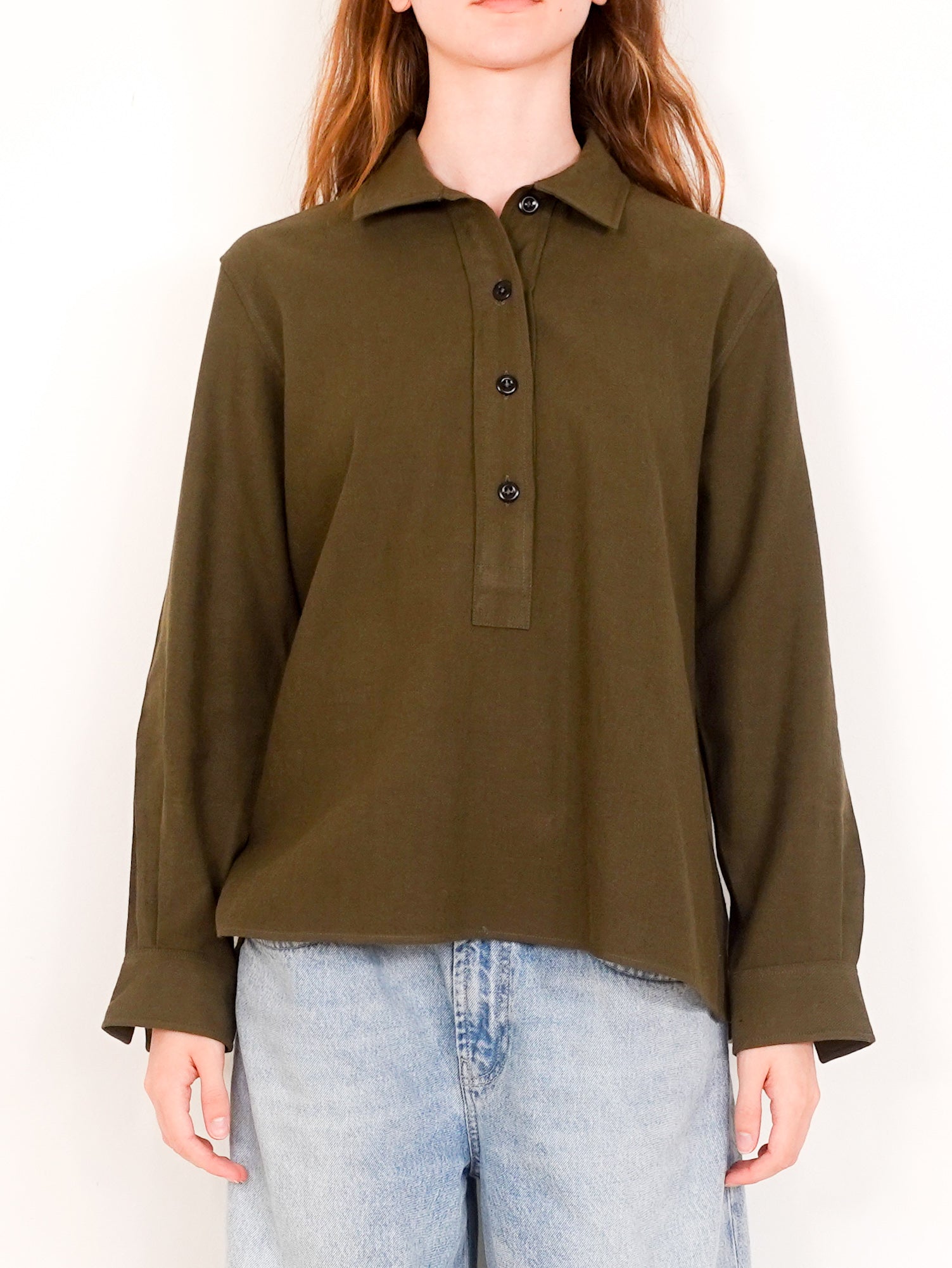 Khaki green button up top RRP £425