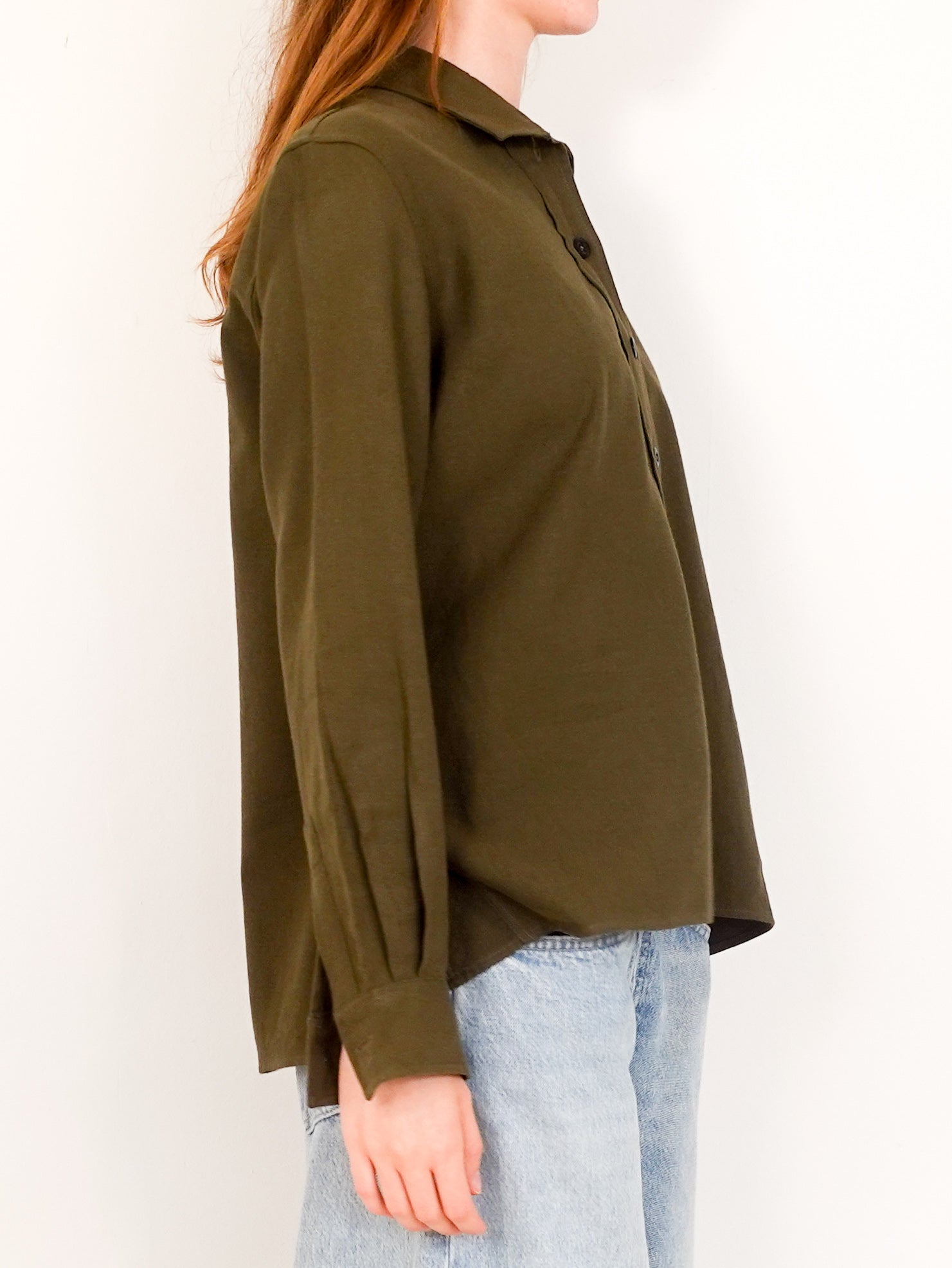 Khaki green button up top RRP £425