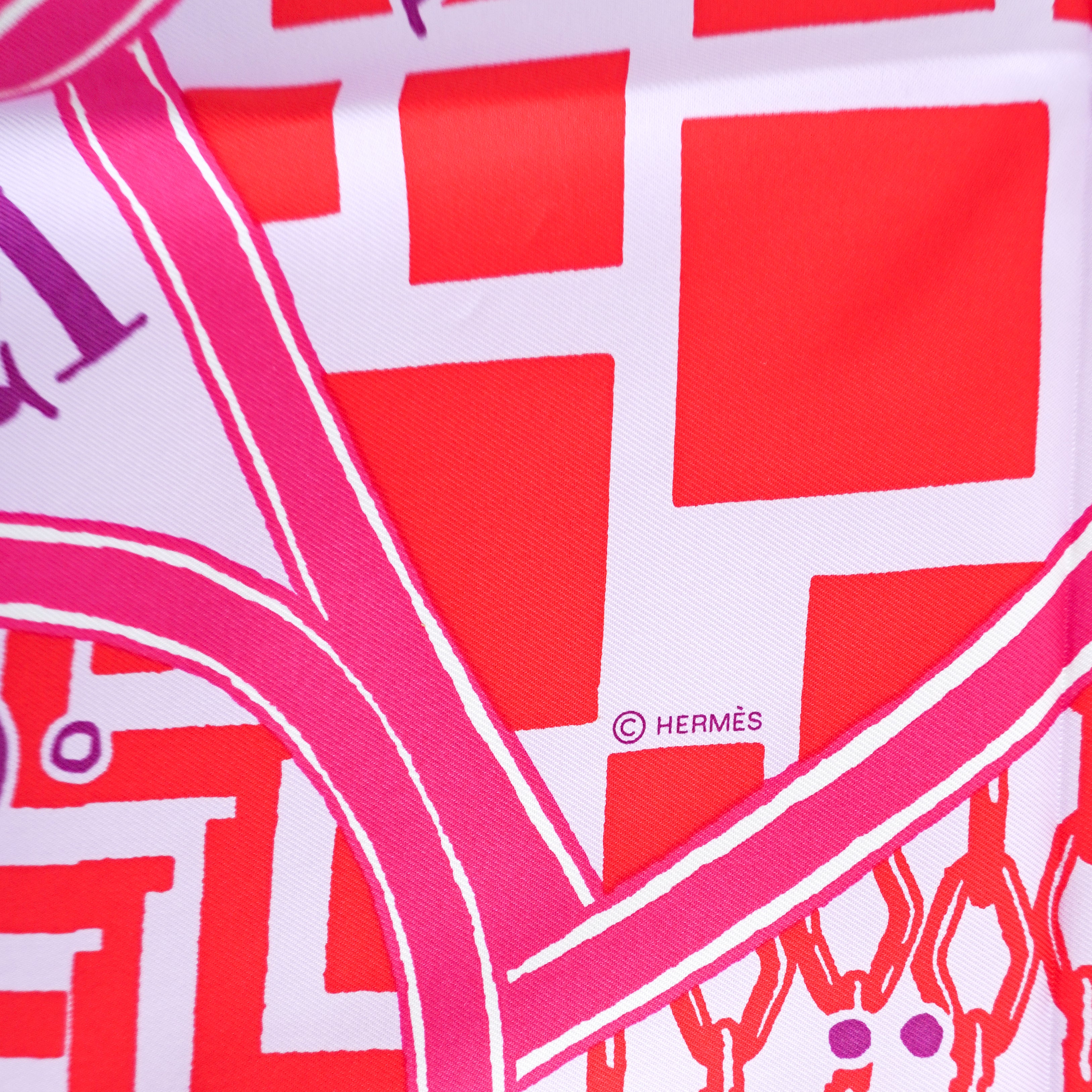 Hermès Pink & Red Tapis de Selle Silk Scarf 90 (RRP £550) | Authentic Preloved FINAL SALE
