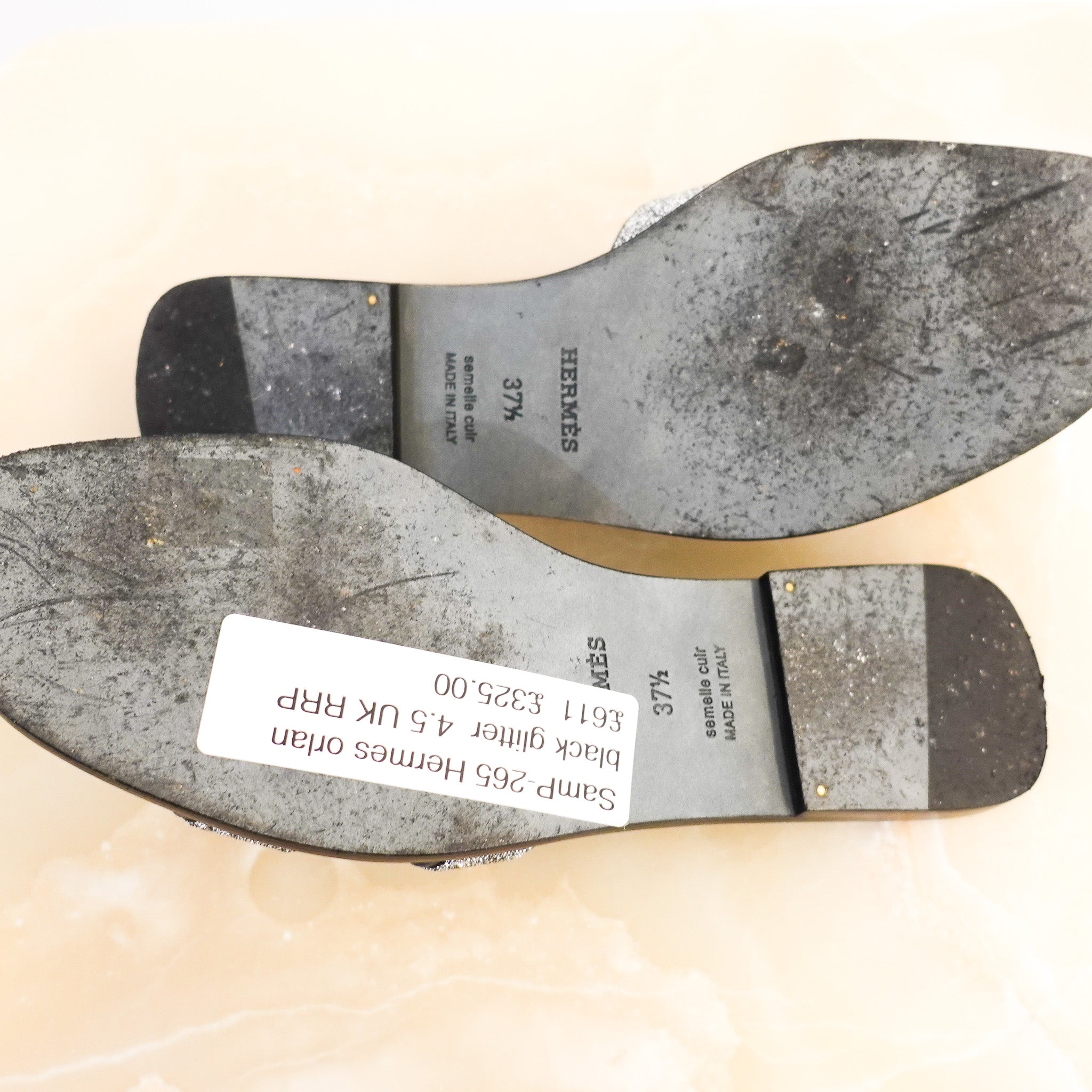 Hermes Oran Sandals in Black with Glitter Detailing RRP £610 | Authentic Preloved - Reloved Again