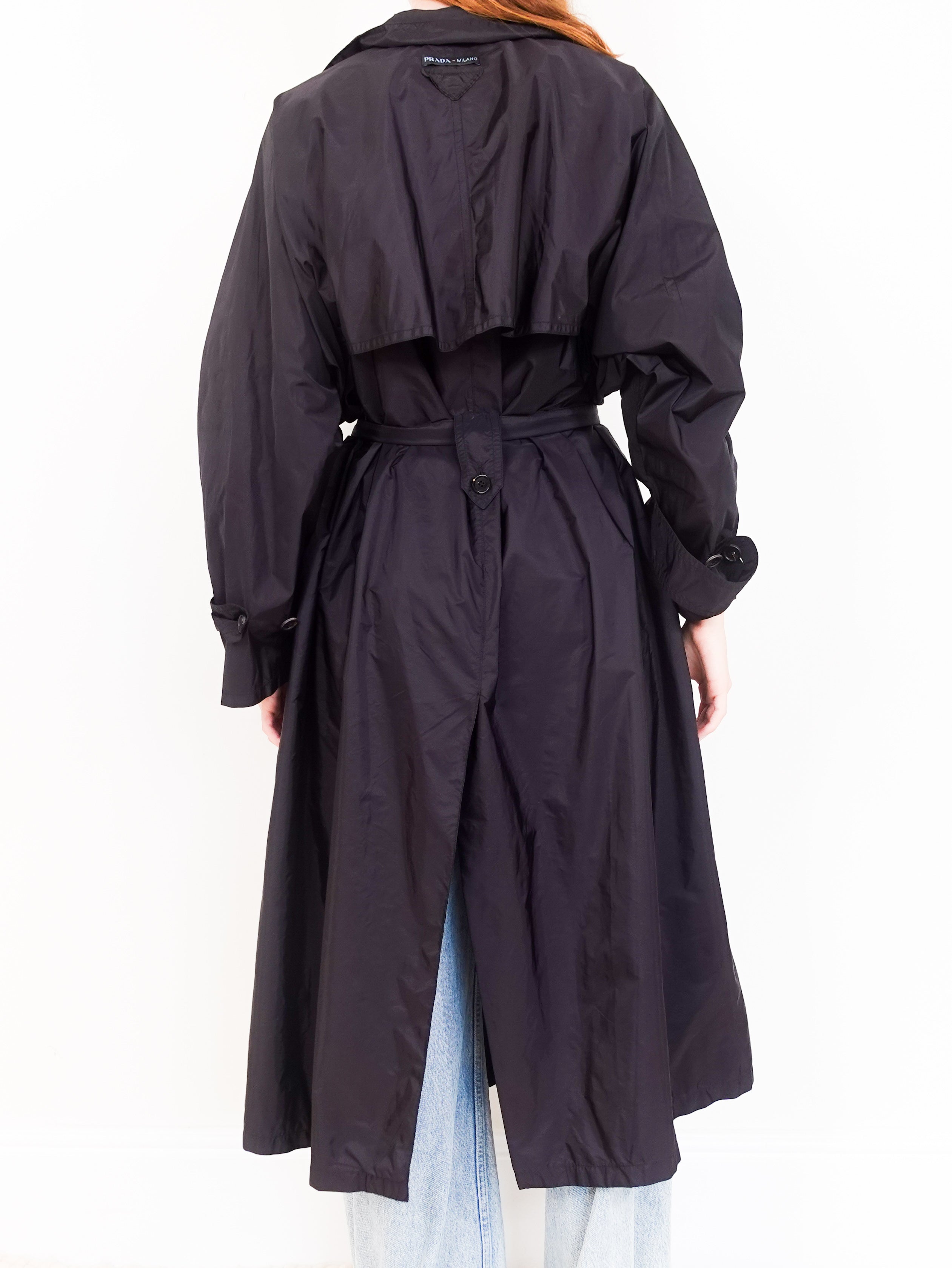 Black nylon trench coat RRP £2.4k