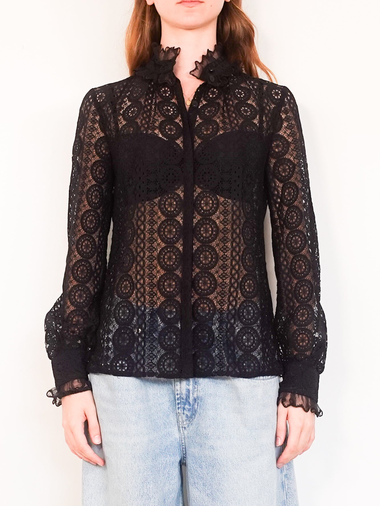 Black lace floral blouse