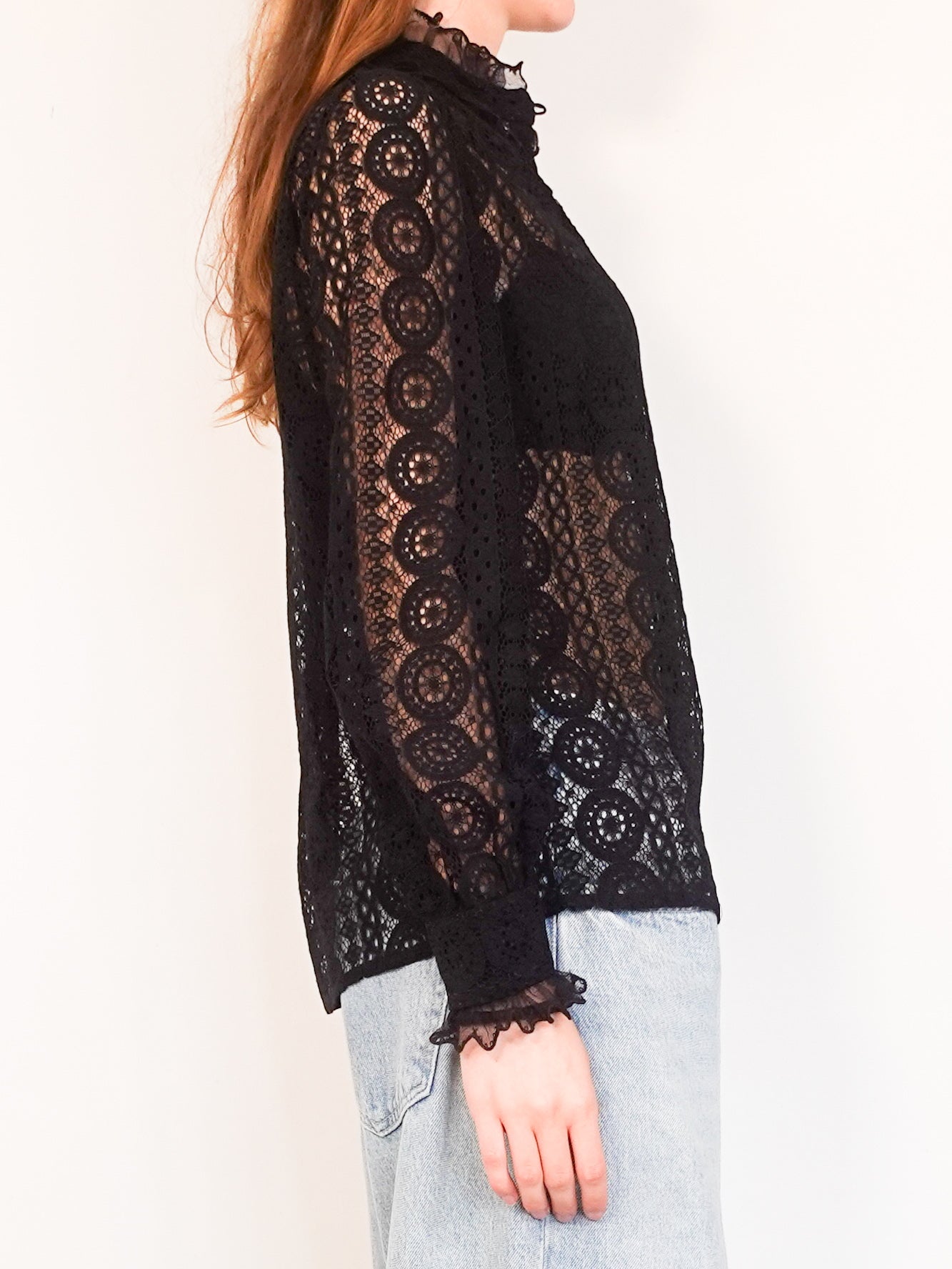 Black lace floral blouse