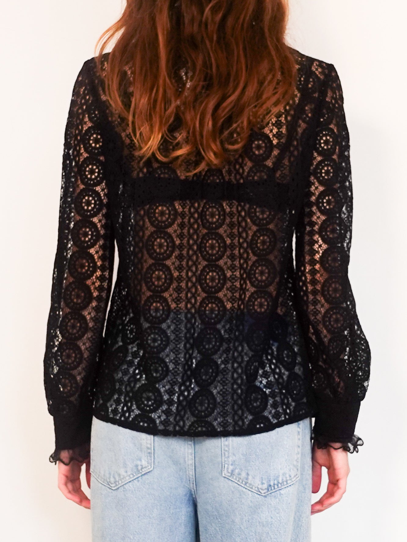 Black lace floral blouse