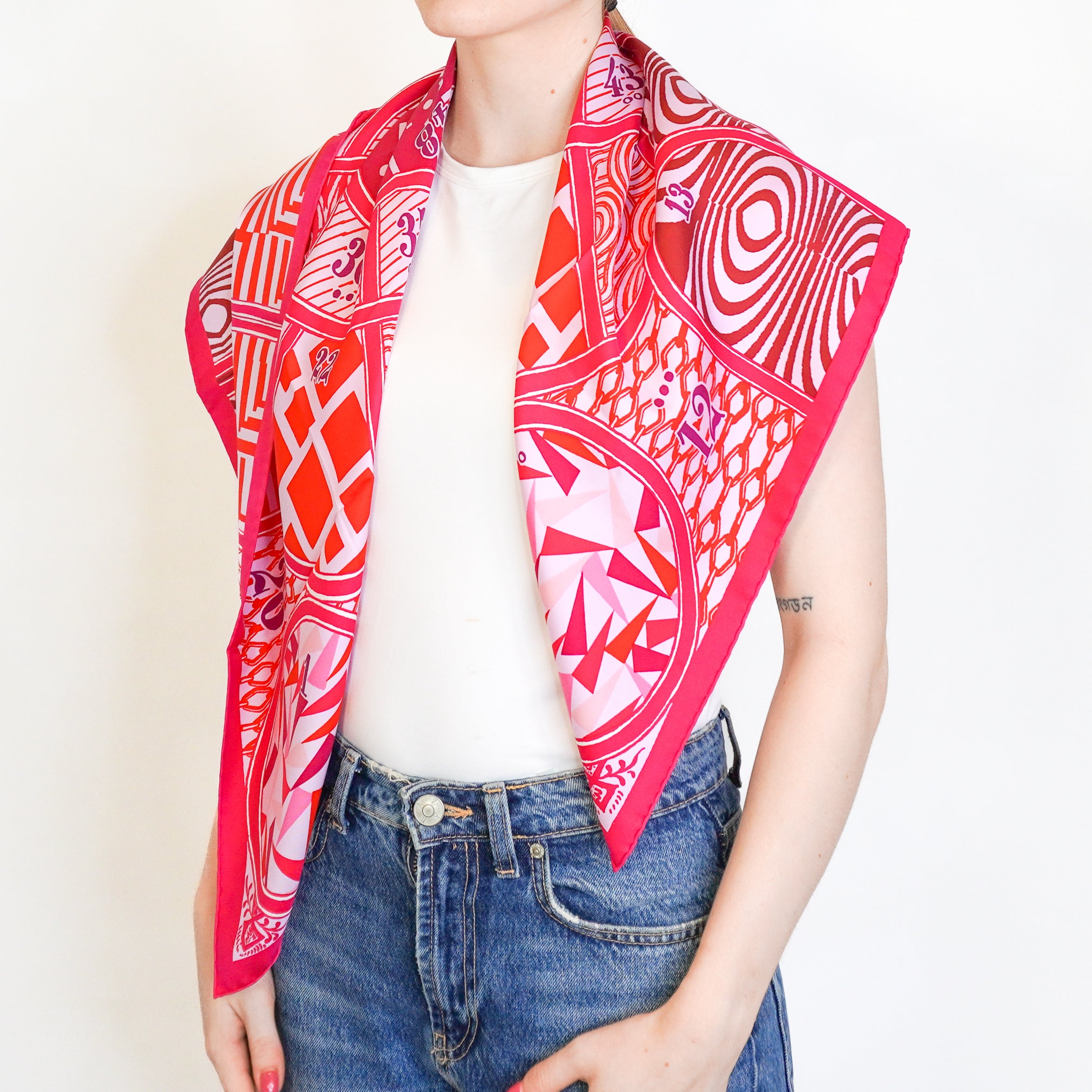 Hermès Pink & Red Tapis de Selle Silk Scarf 90 (RRP £550) | Authentic Preloved FINAL SALE