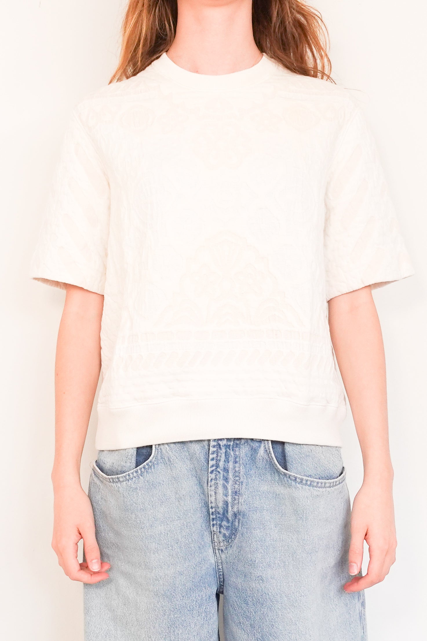 Classic white short sleeved textured jumper