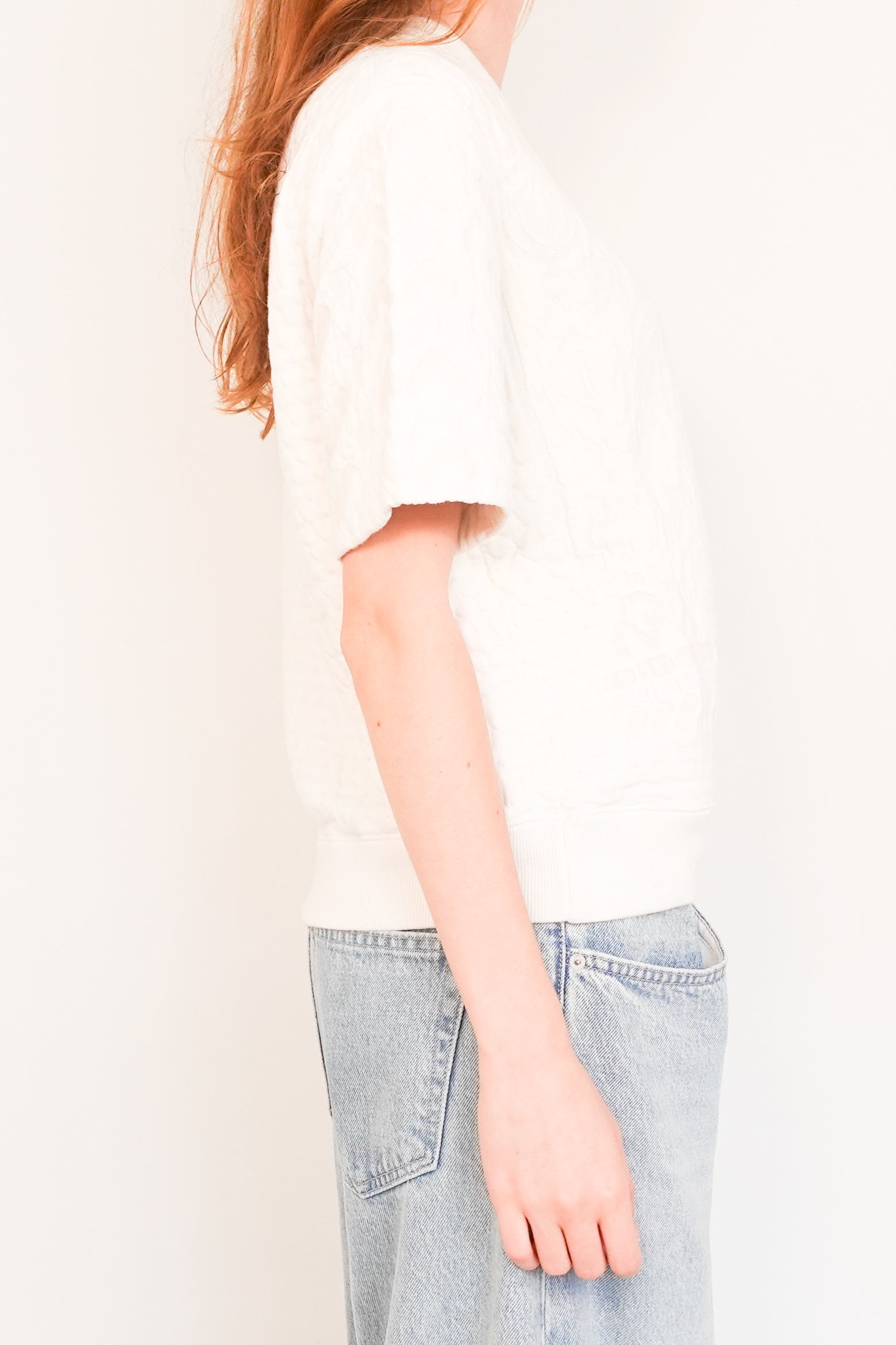 Classic white short sleeved textured jumper