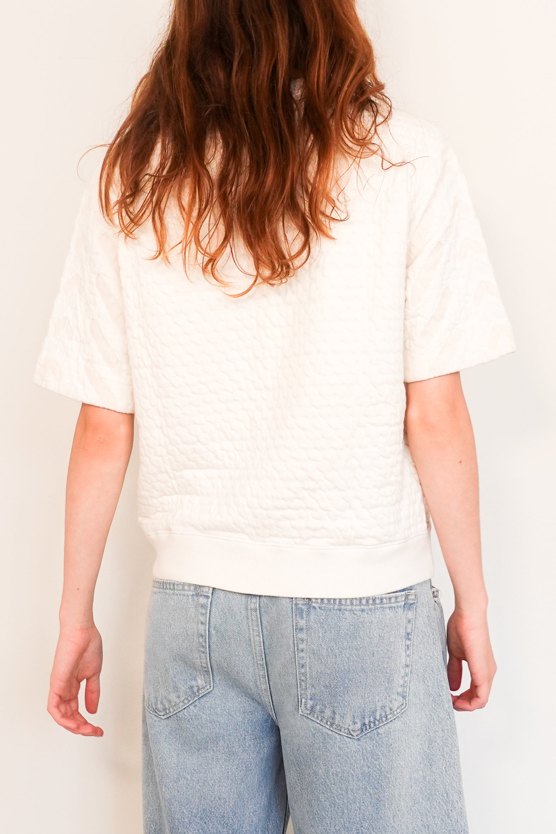 Classic white short sleeved textured jumper