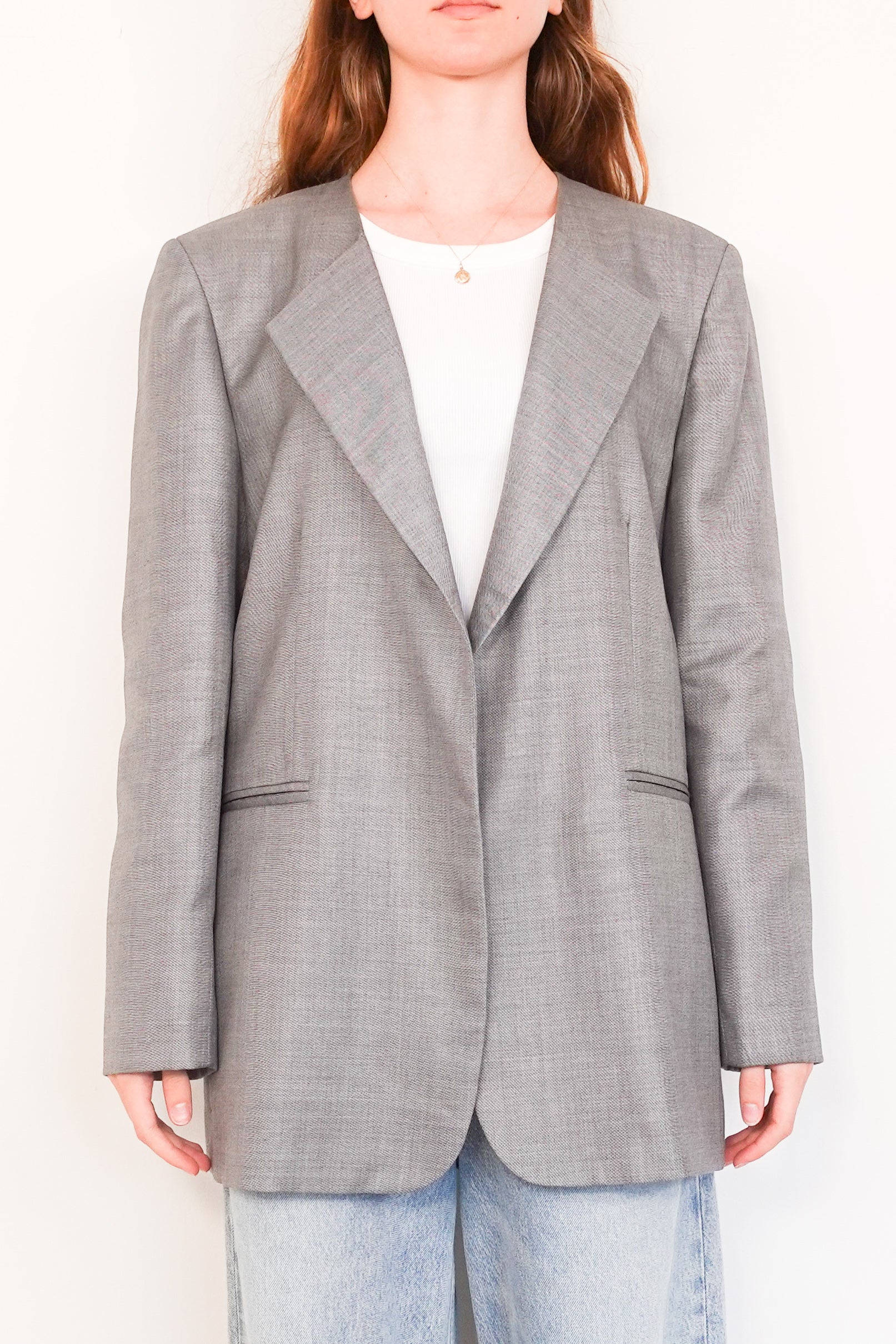 Grey collarless blazer RRP £500