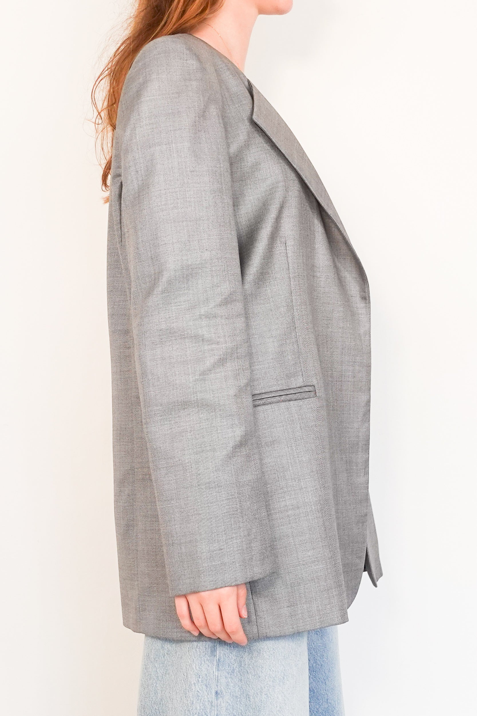 Grey collarless blazer RRP £500