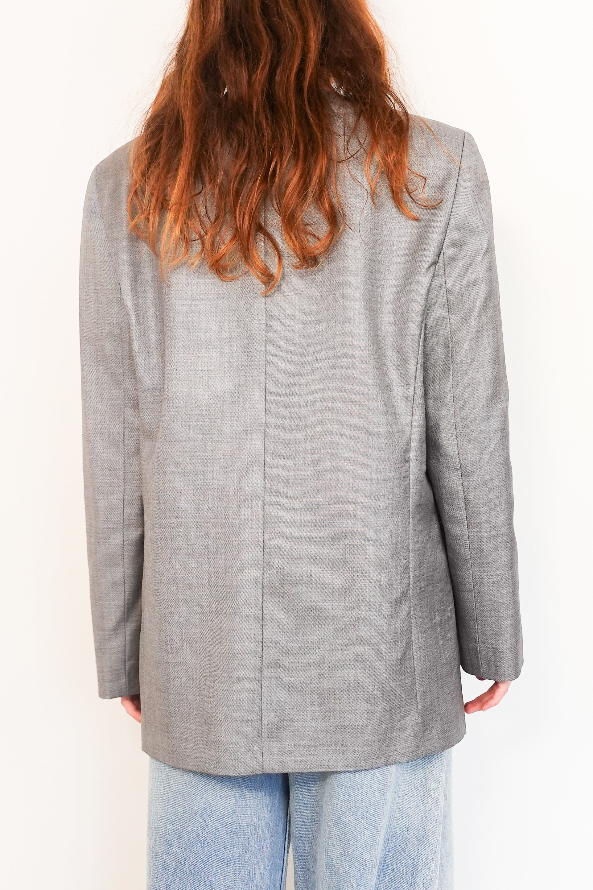 Grey collarless blazer RRP £500