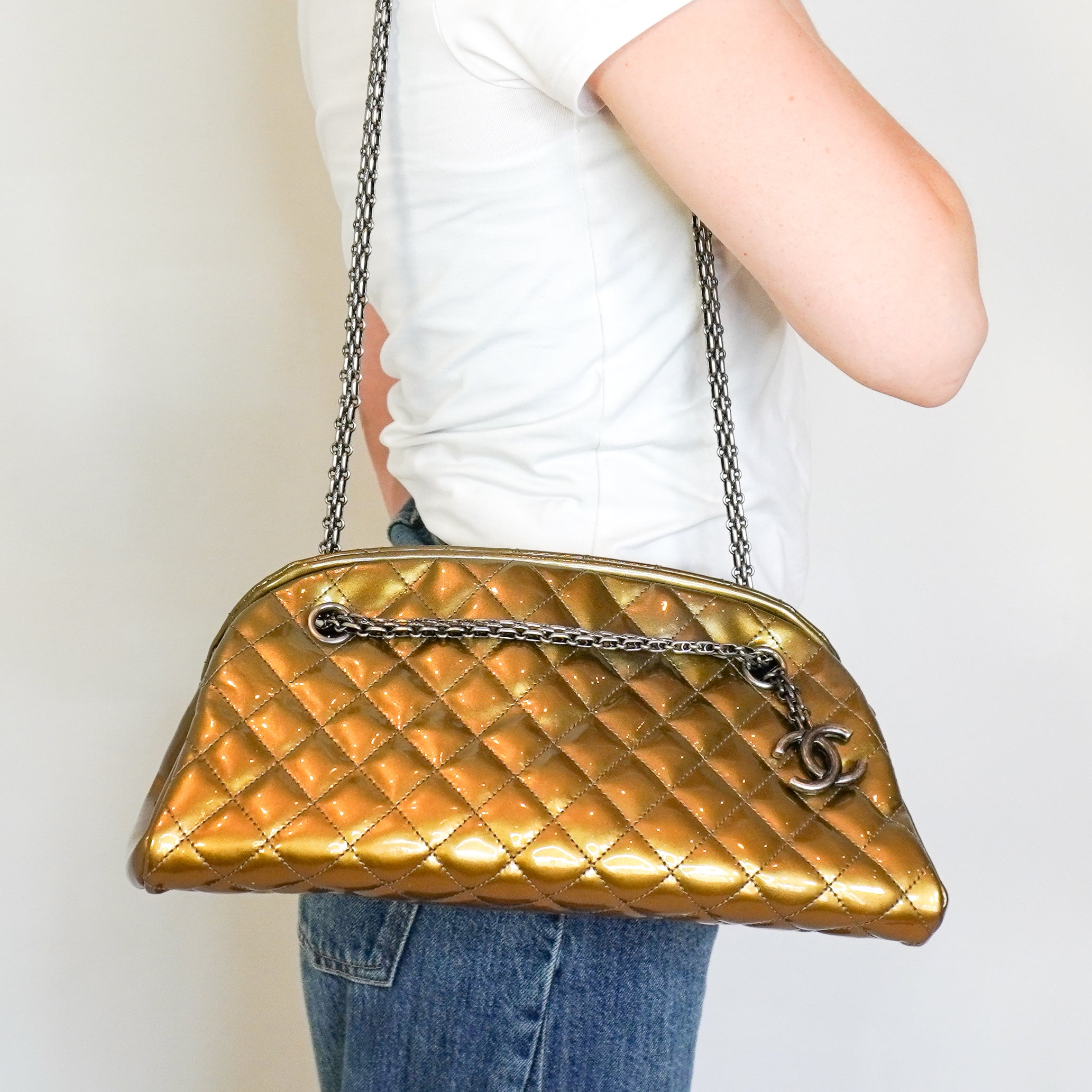 Chanel Just Mademoiselle Patent Quilted Bag (RRP £2300) | Authentic Preloved