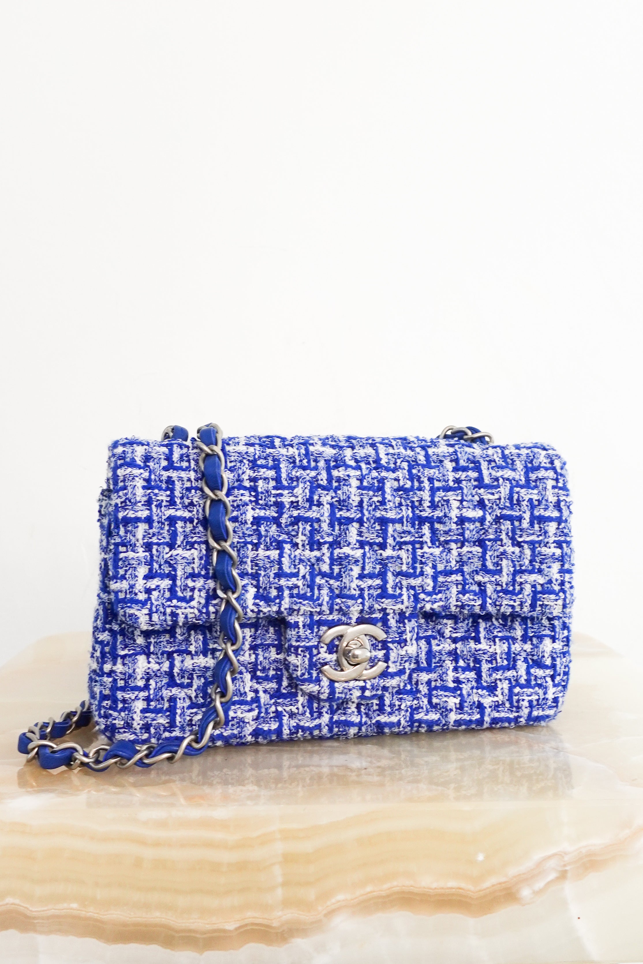 Mini classic handbag in blue tweed RRP £4k