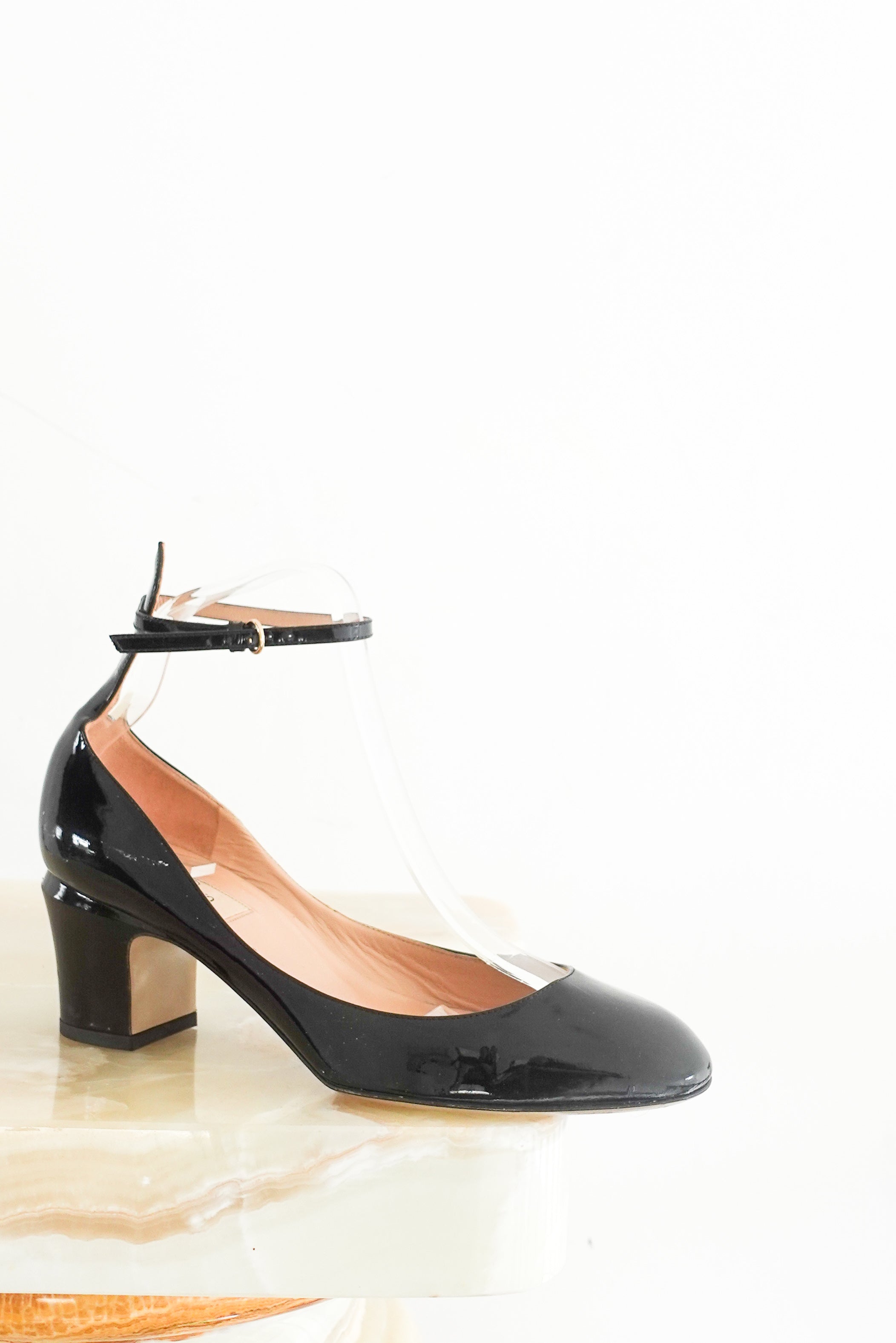 Black patent ankle strap heels RRP £600