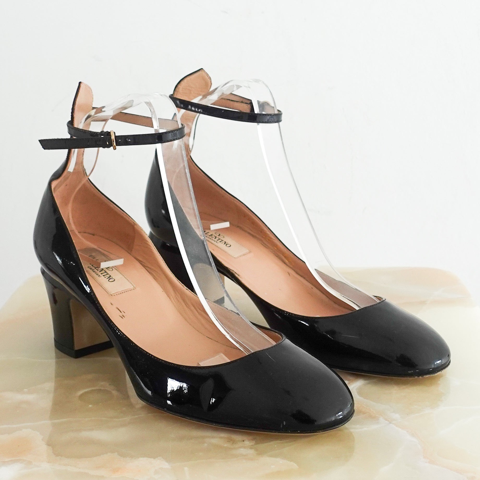 Black patent ankle strap heels RRP £600