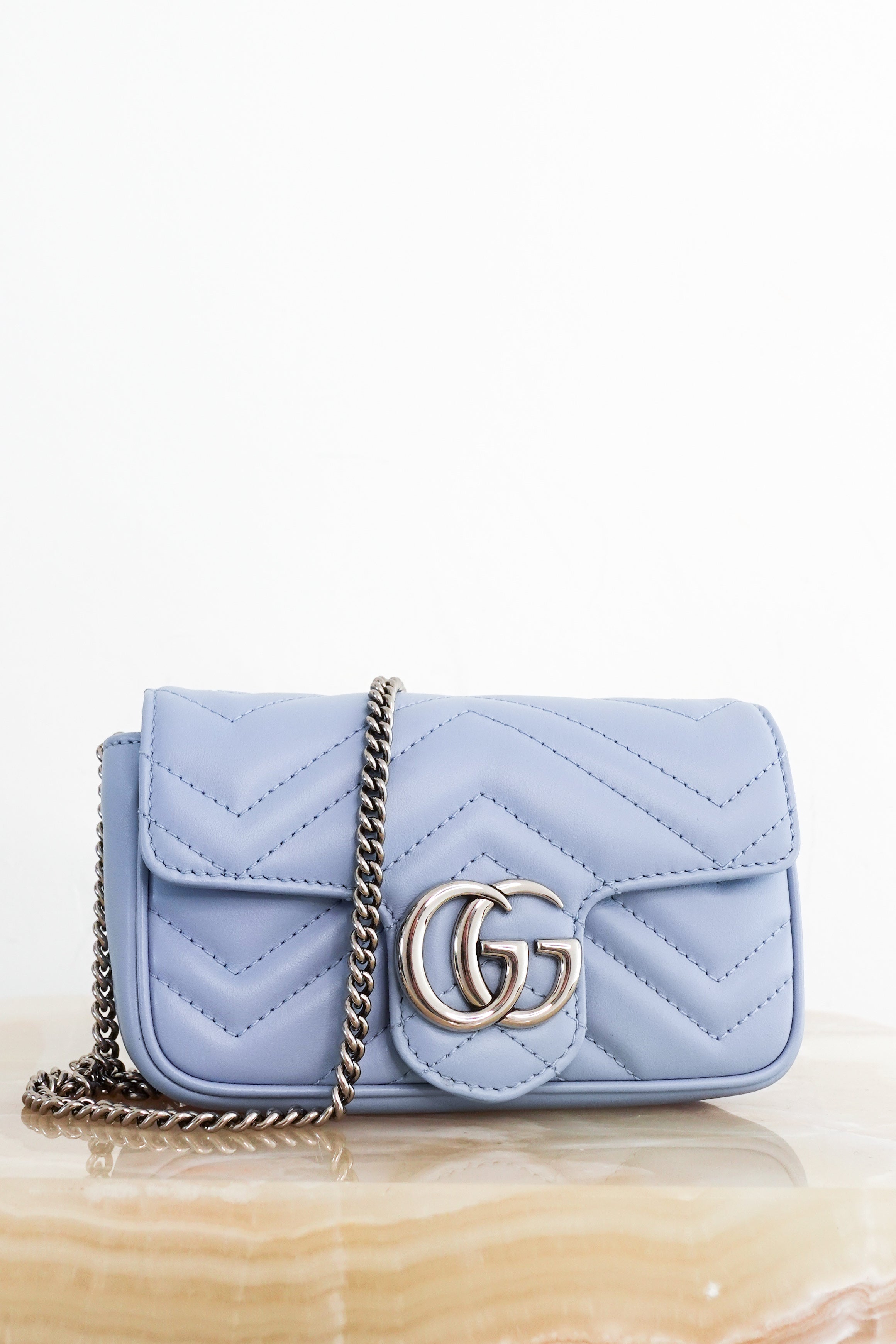 Blue super mini Marmont bag RRP £1.3k