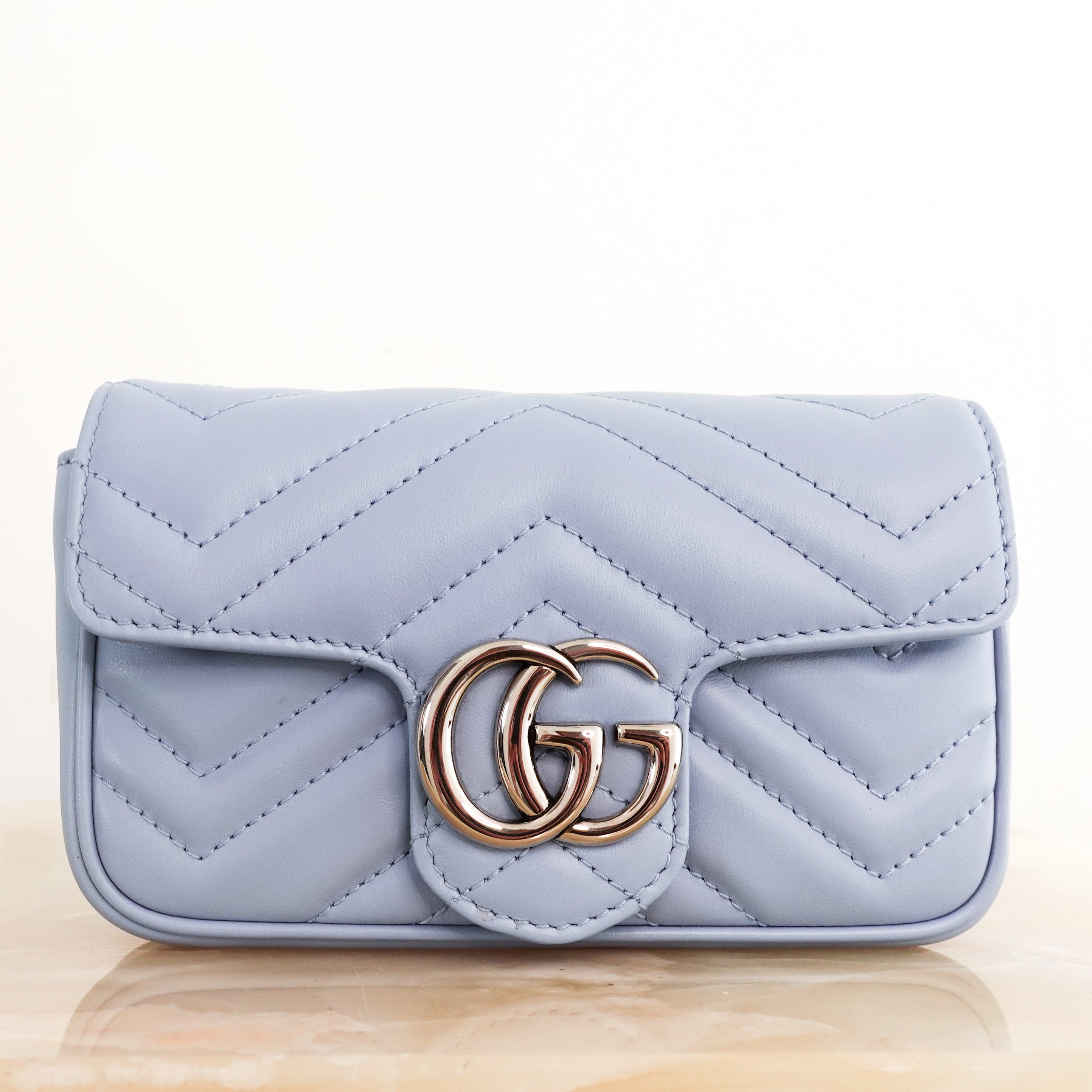 Blue super mini Marmont bag RRP £1.3k