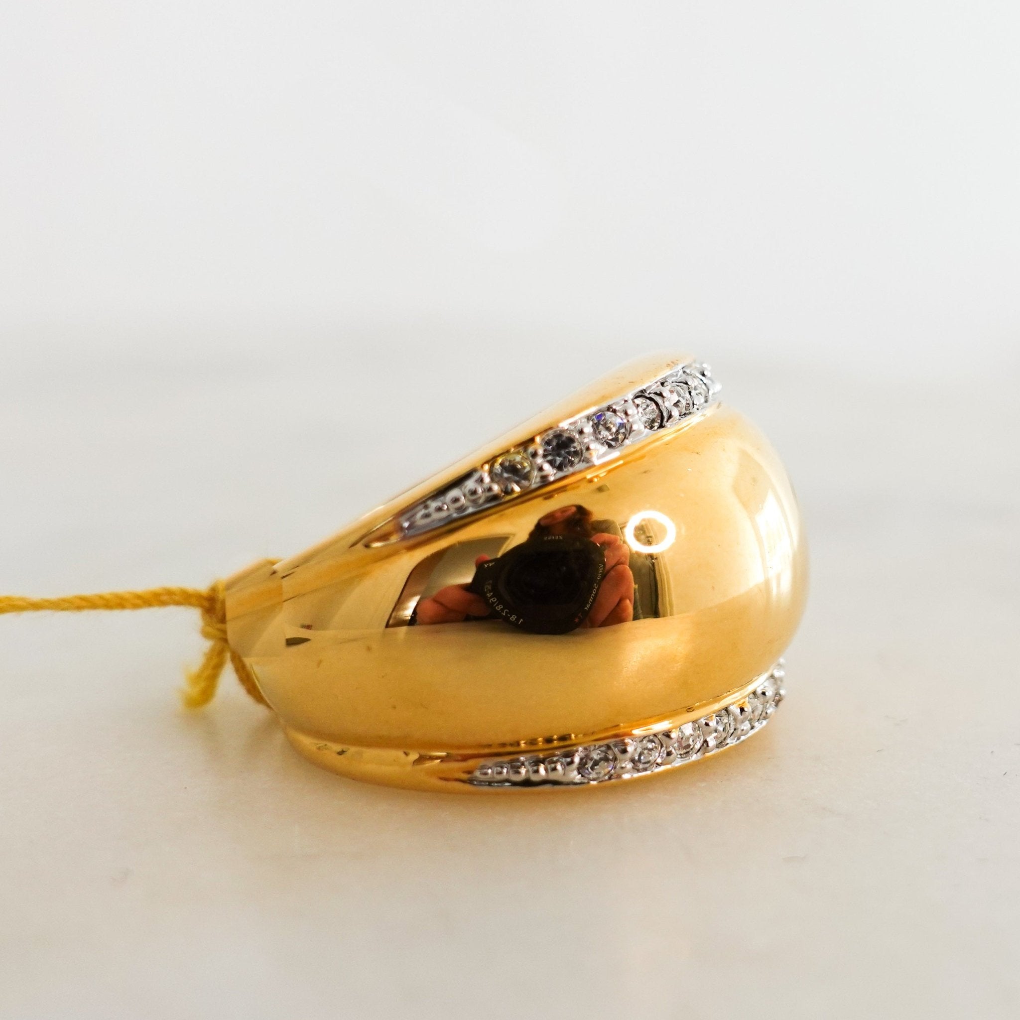 Gold plated Tramline ring with colourless crystals - Reloved Again