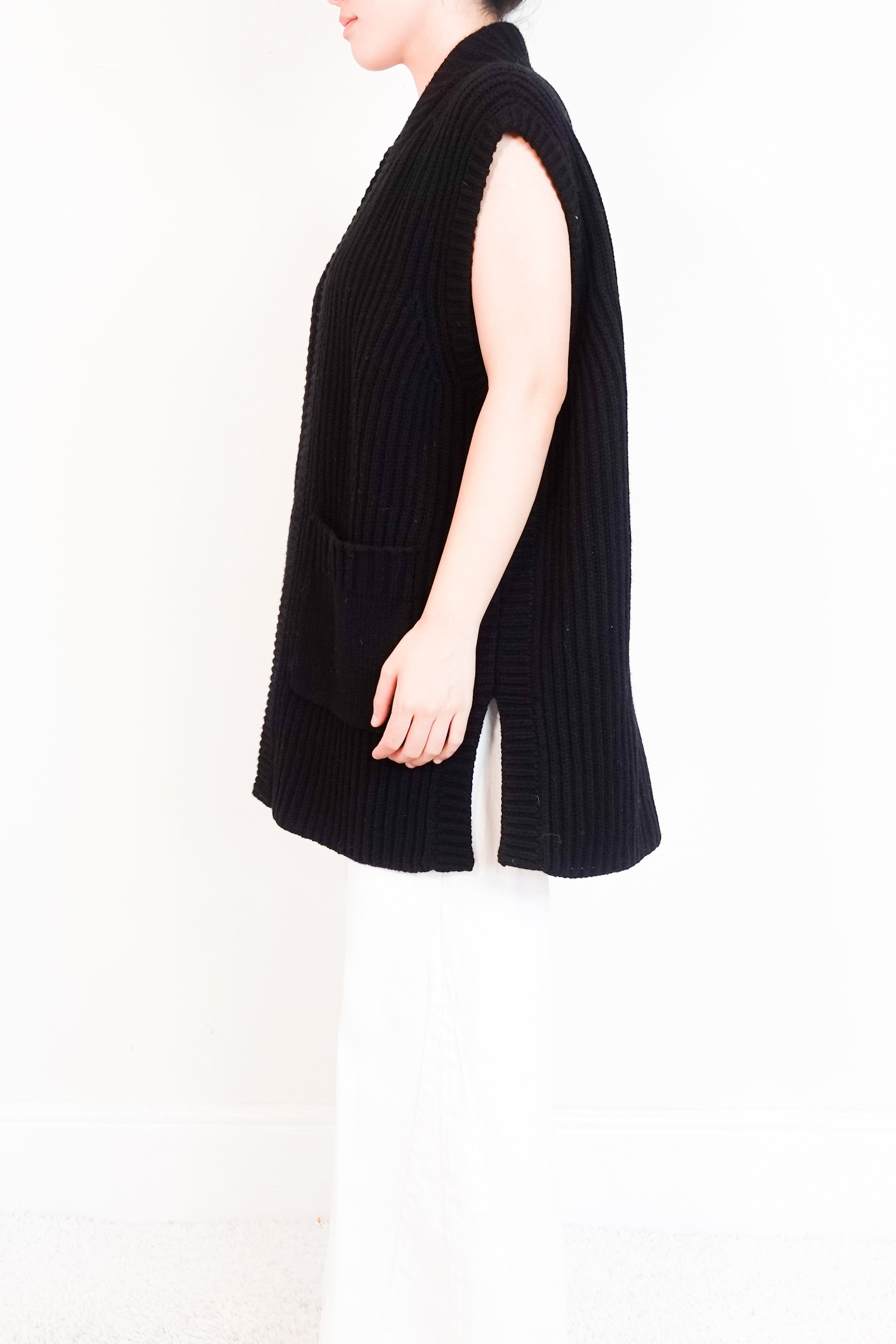 Authentic ME+EM Black Sleeveless Cable Knit Cardigan | Preloved RRP £250