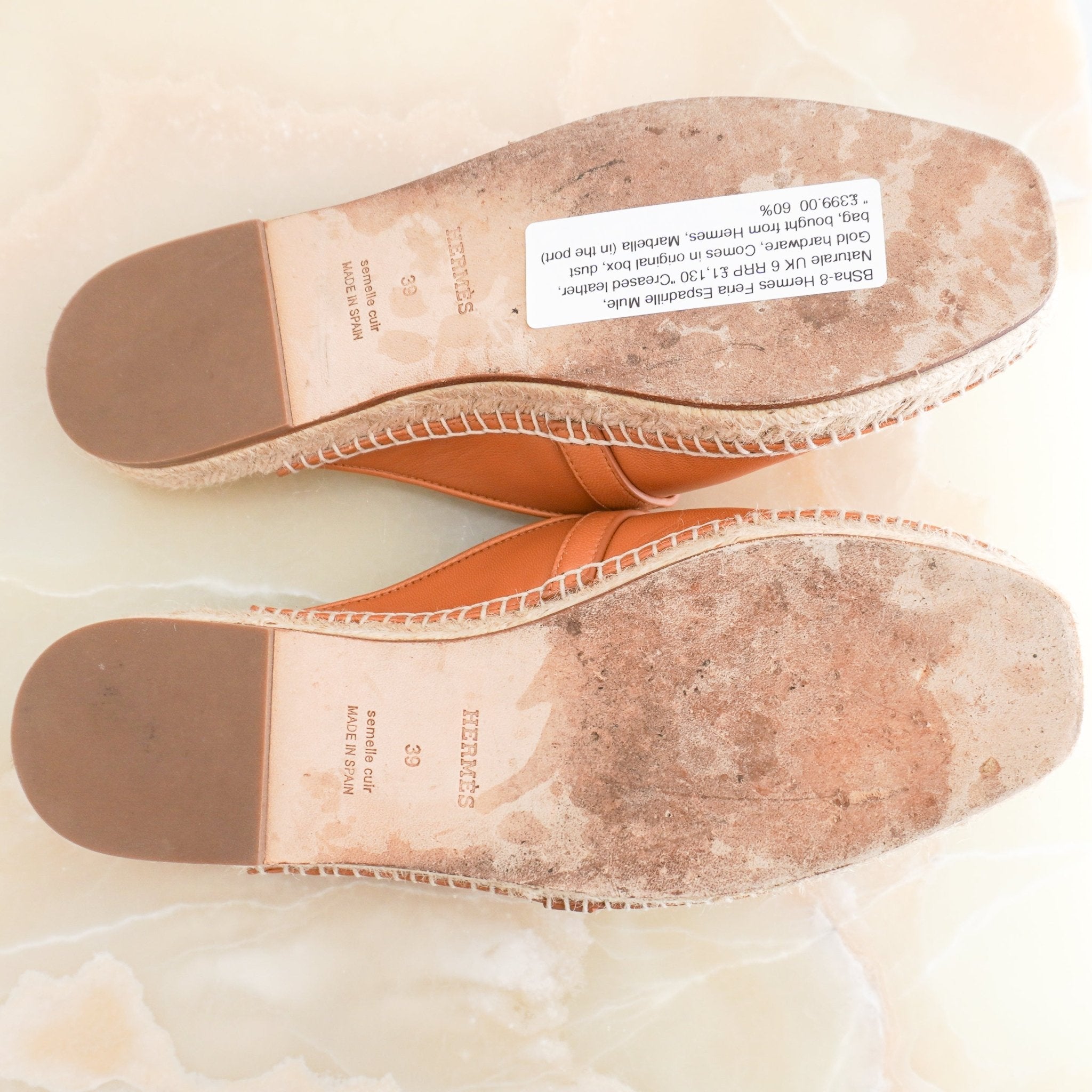 Hermès Feria Espadrille Mule in Naturel Leather (RRP £1130) | Authentic Preloved - Reloved Again