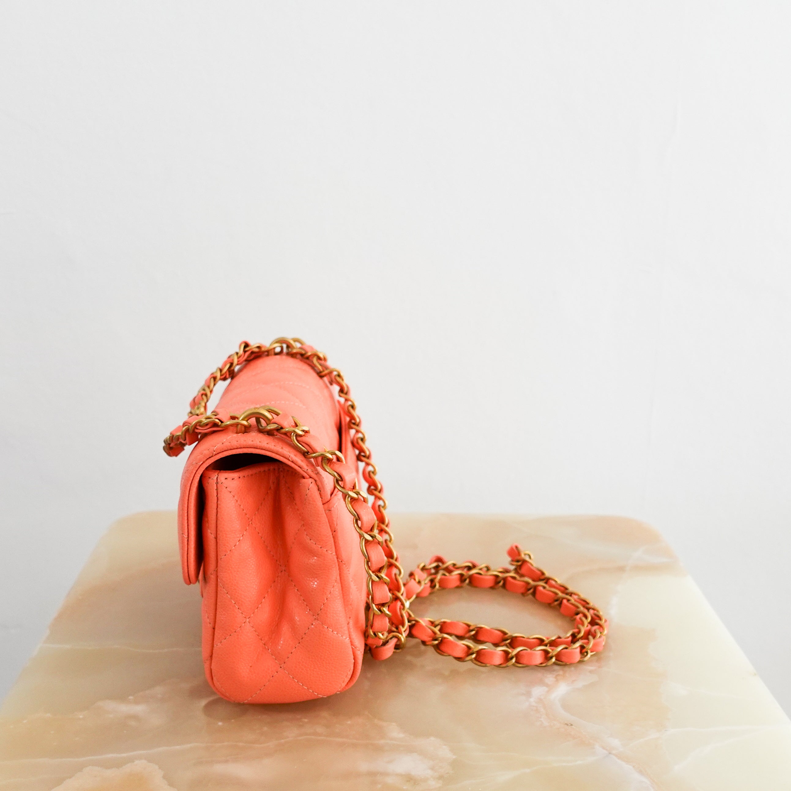Current Season Chanel Mini Flap bag in light Orange RRP £4780 | Authentic Preloved