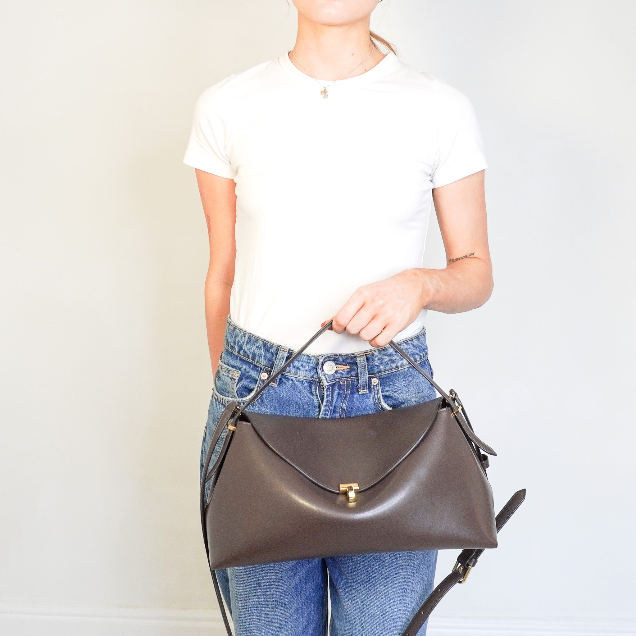 Toteme T-Lock Top Handle Bag in Bark RRP £1100 | Authentic Preloved