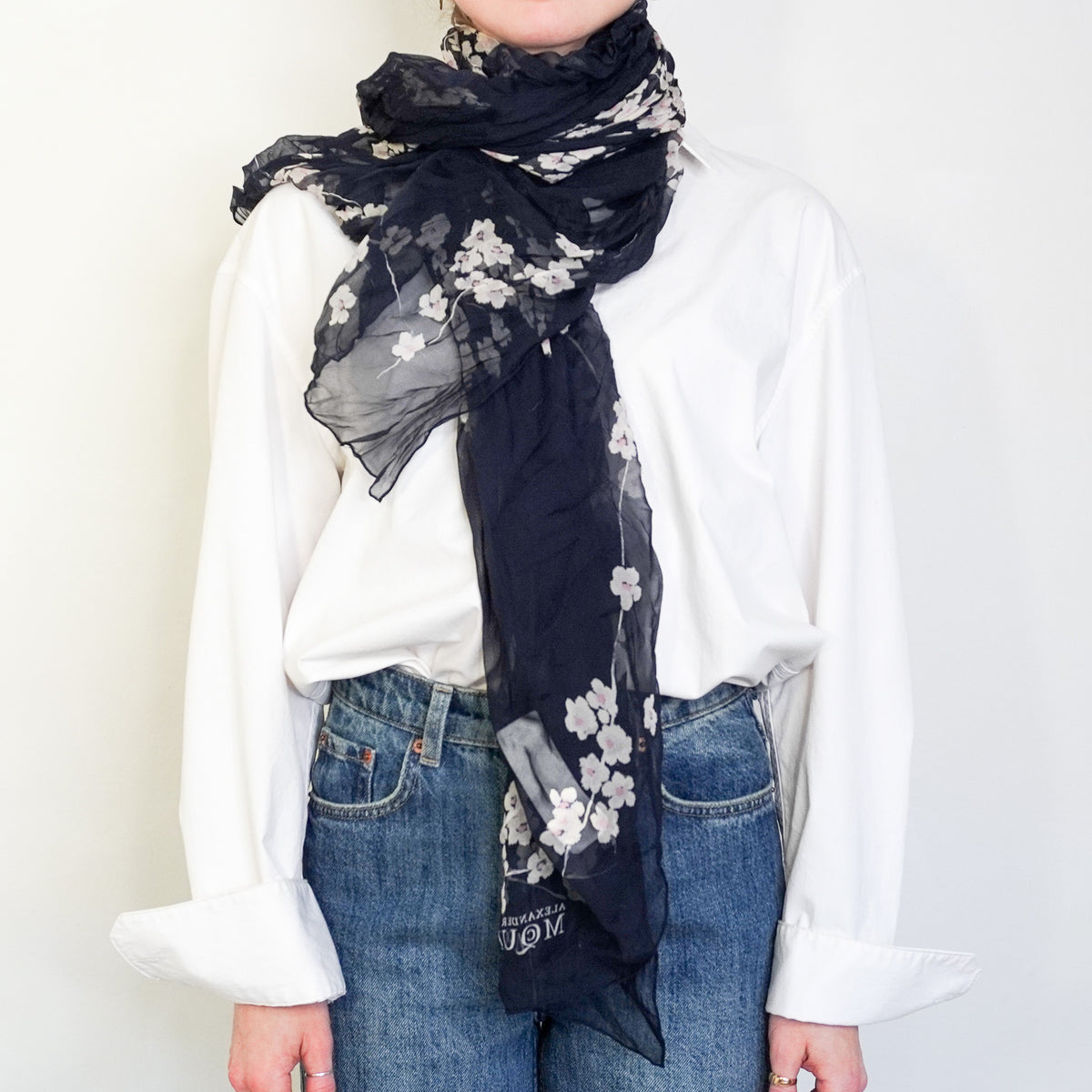 Alexander McQueen Navy Floral Scarf (RRP £280) | FINAL SALE Authentic Preloved