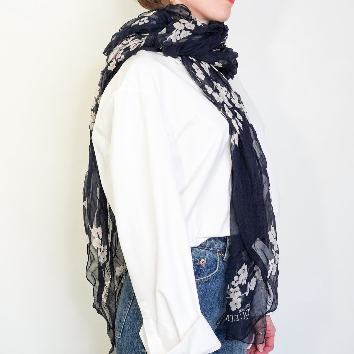 Alexander McQueen Navy Floral Scarf (RRP £280) | FINAL SALE Authentic Preloved
