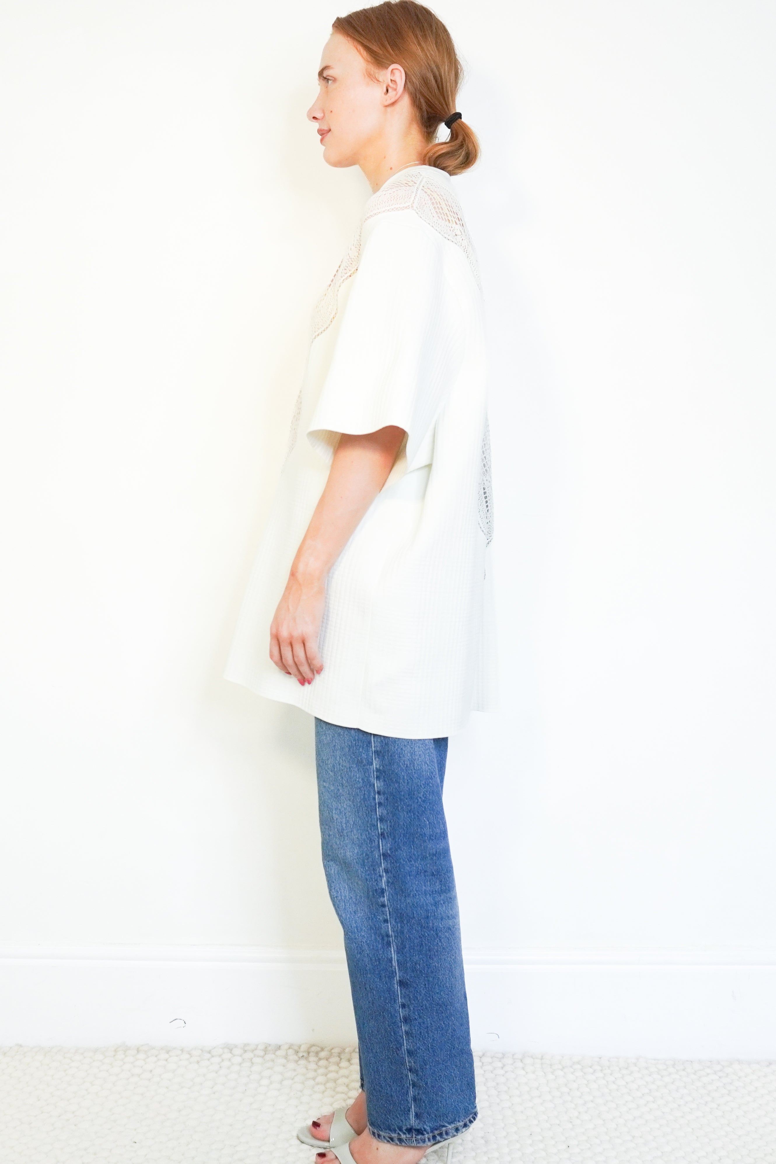 Celine White Lace Panel Oversized Top (RRP £1200) | Authentic Preloved